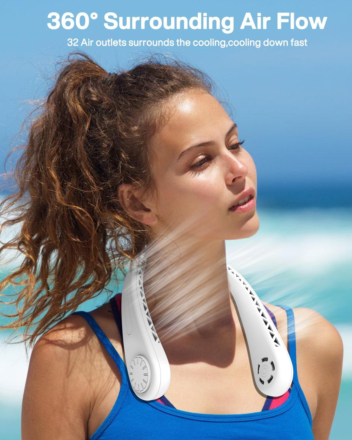 Cnkeeo Portable Neck Fan, 4000Mah Hands-Free USB Fan, Battery Operated Cool Personal Fan, 3 Speeds Headphone Design Wearable Rechargeable Mini Fan for Hot Summer Travelling, Office