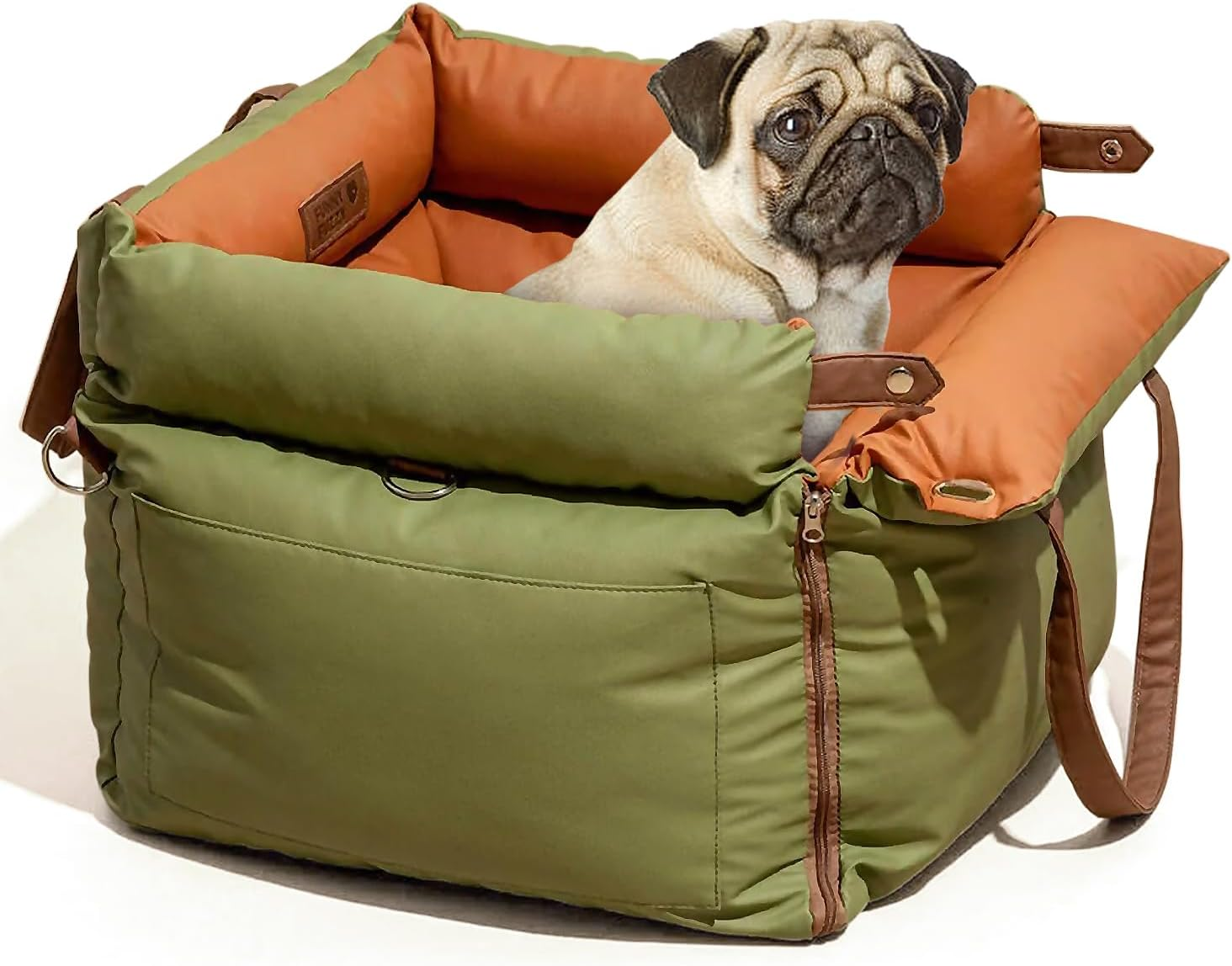 Dog Car Booster Seat &ndash; Convertible Travel Bed & Carrier with Removable Cushion, Side Storage Pockets & Adjustable Strap &ndash; Washable Pet Car Seat for Small Dogs &ndash; Front/Back Seat Compatible