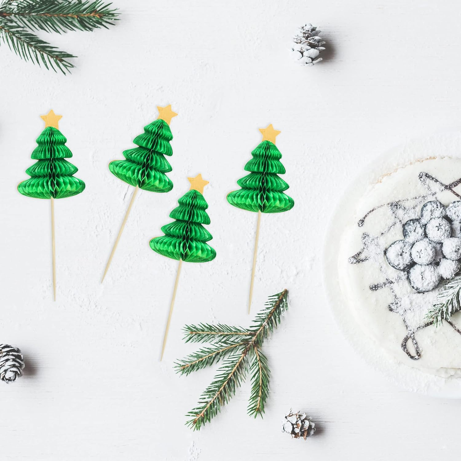 Gyufise 24Pcs Christmas Tree Cupcake Toppers Green 3D Christmas Tree Cupcake Picks for Merry Christmas Theme New Year Holiday Baby Shower Kids Birthday Party Cake Decorations Supplies image number 4