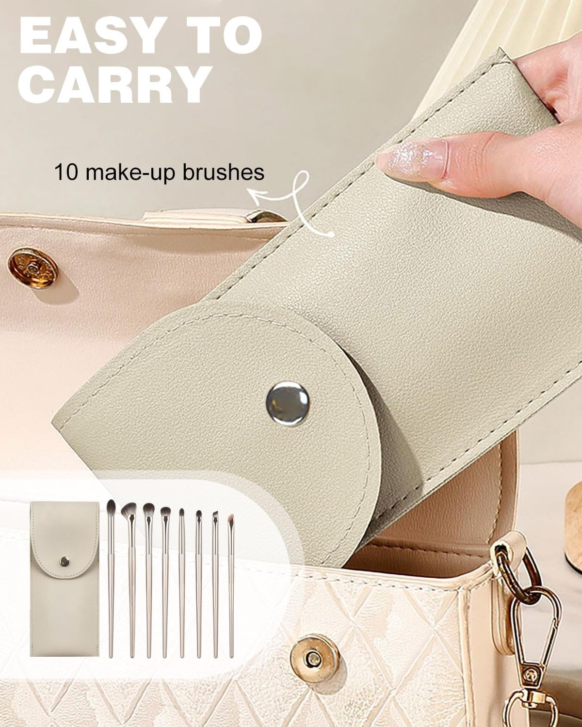 KEMUZ 8-Piece Make up Brush Set, Portable Travel Make up Brush with PU Bag, Eye Make-Up Smoky Eyeshadow Contour Ki for Eyeshadow, Eyebrow, Eyeliner, Blending image number 3