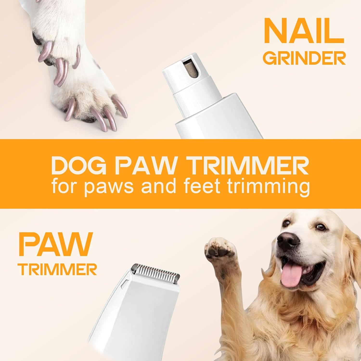 Dog Grooming Clippers Kit, Quiet Cordless Dog Paw Trimmer & Nail Grinder, 4-In-1 Rechargeable Low Noise Pet Hair Trimmers for Small Large Dogs Cats Pets image number 6