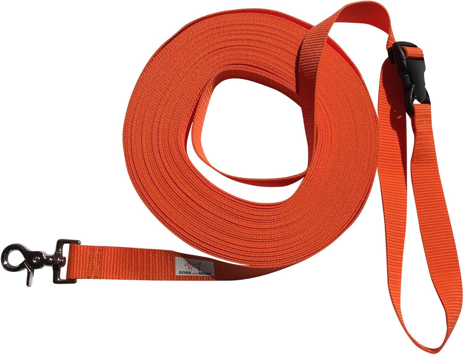 DOGS and MORE &ndash; EXTENDABLE Tracking / Training / Recall Leash with RELEASABLE Wrist Strap - 15 Meter / 49 Feet (Orange, 25 Mm Wide) image number 2