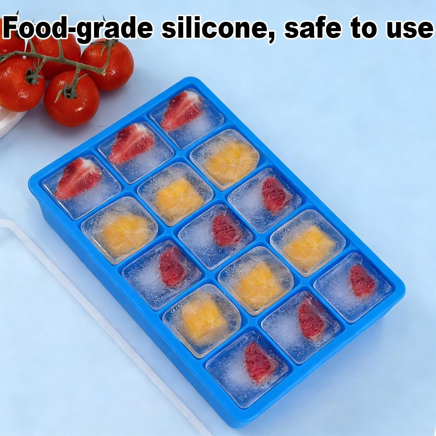 Large Ice Cube Tray with Lid,Easy Release 15 Square Ice Cube per Tray, BPA Free Flexible Reusable Stackable for Freezer, Whiskey, Chocolate, Baby Food, Juices image number 4
