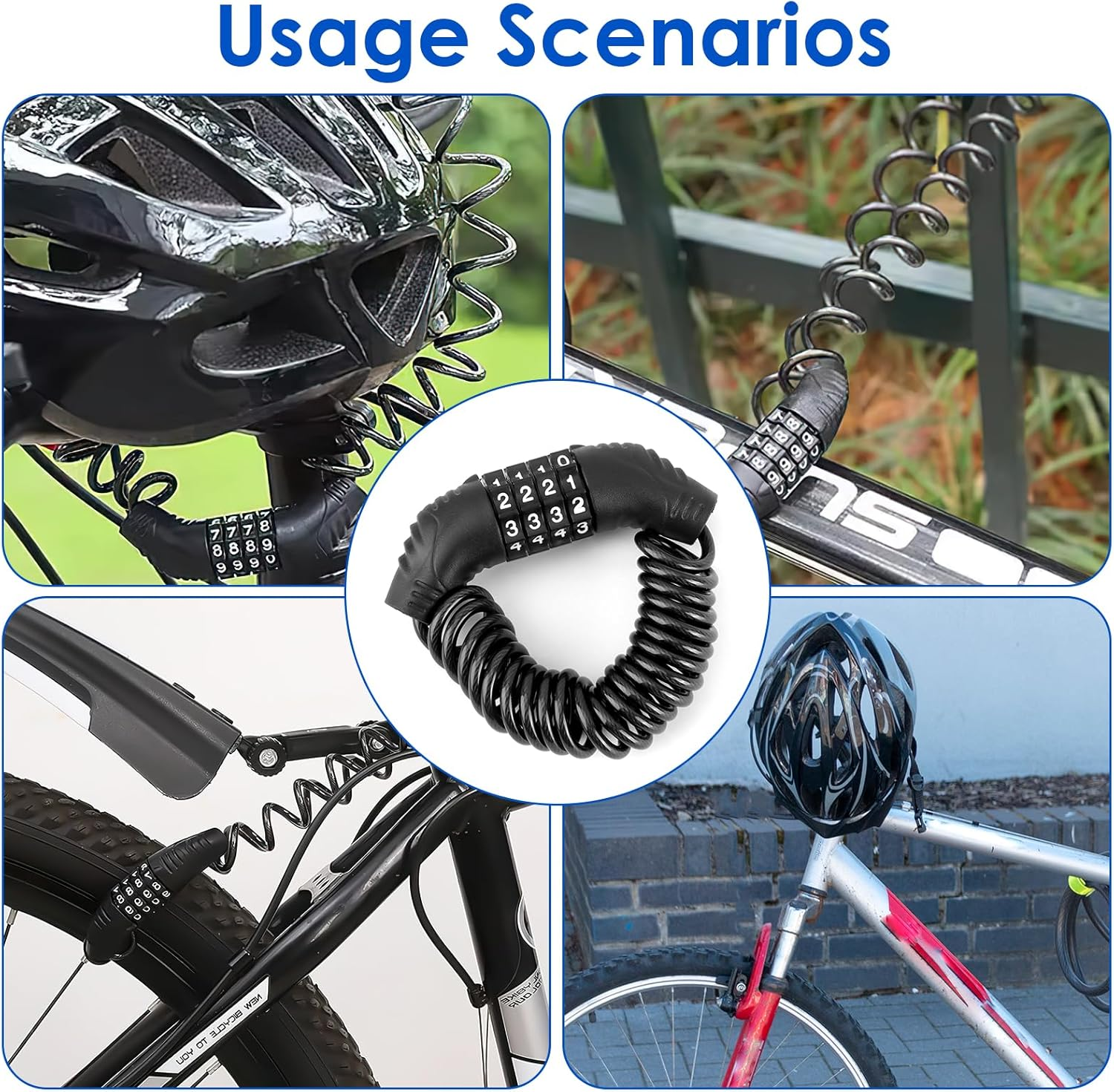 Motorcycle Helmet Lock & Bike Lock - Password Combination Security Lock with 59 Inch Cable, Portable for Bicycle, Motorbike, Suitcase, Luggage & Stroller, Retractable 4 Digit Motorcycle Helmet Lock image number 1