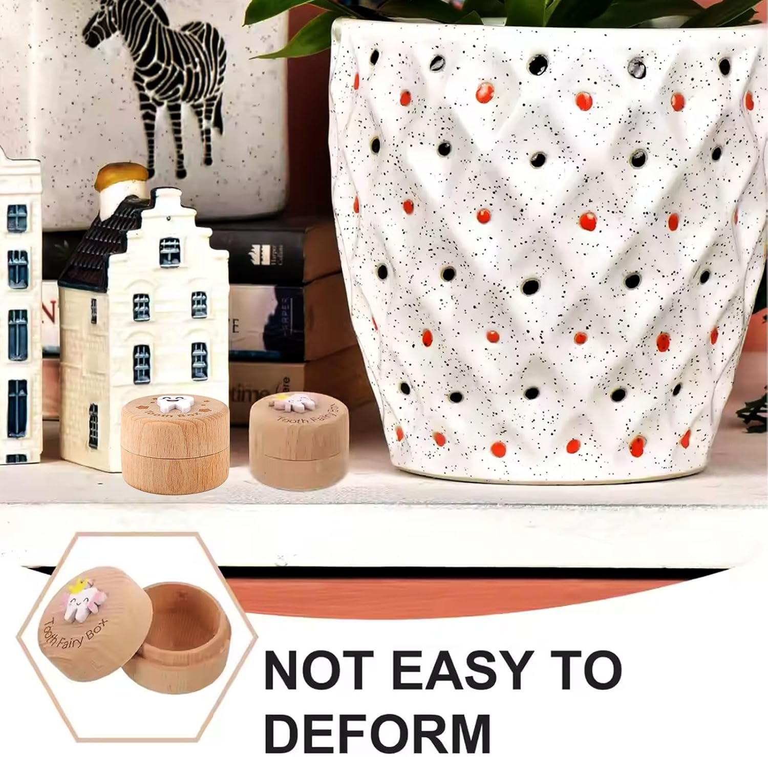 MYTOAU 2PCS Tooth Fairy Box, 3D Carved Wooden Holder Cute Tooth Keepsake Box Storage Baby Saver Container Box for Boys Girls Birthday Baby Shower Gifts image number 4