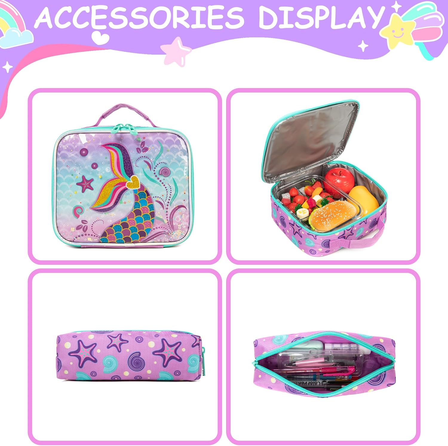 ZBAOGTW Rolling Backpack for Kids with Lunch Box Kids Backpack with Wheels for School, Blue Green Mermaid, 20 Liters - Blue Green Mermaid image number 4