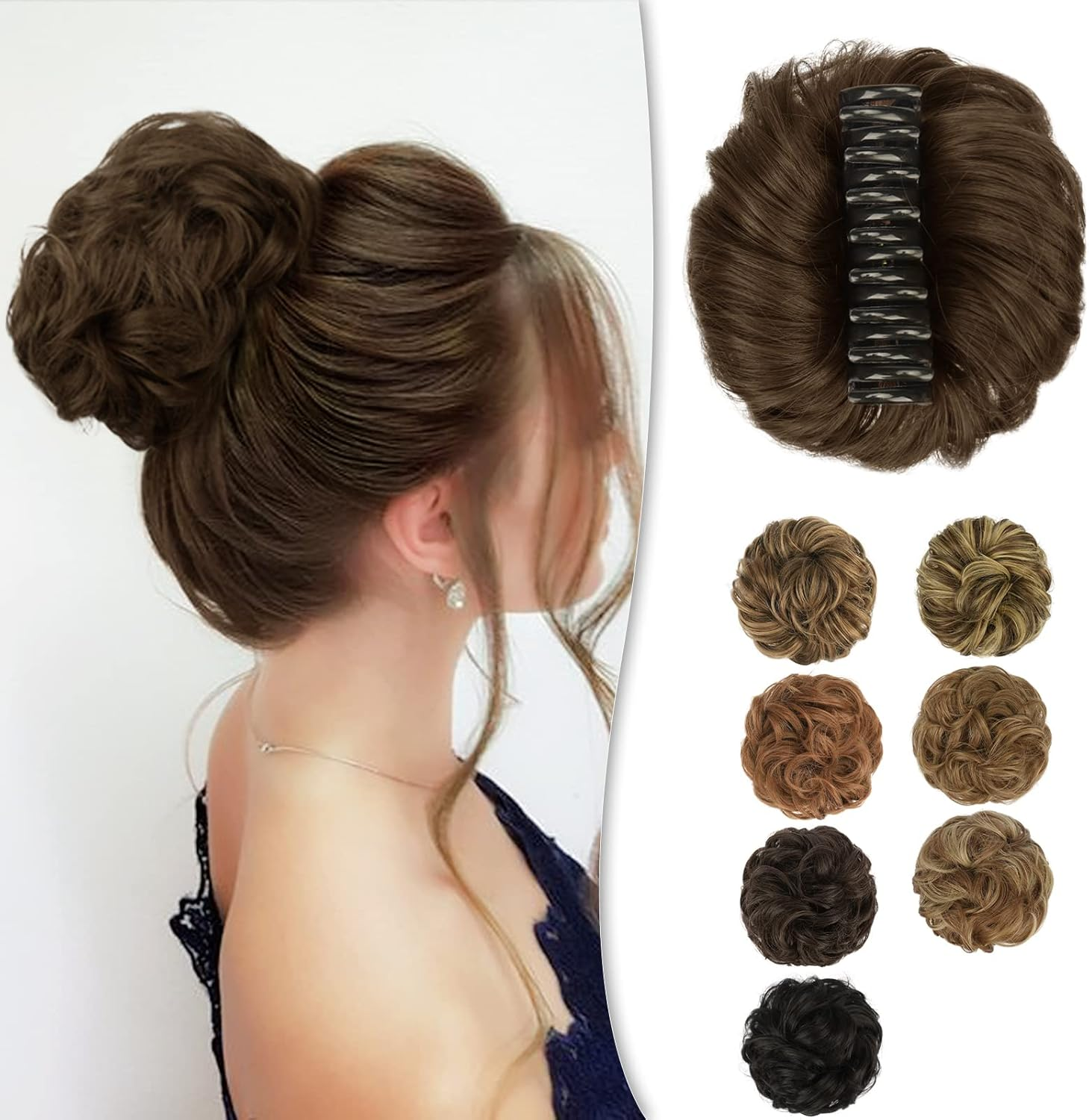 BARSDAR Claw Clip Messy Bun Hairpiece, Clip in Claw Hair Bobbles, Curly Synthetic Hair Bun, Hair Extension for Women, Ponytail Updo Donut Chignon
