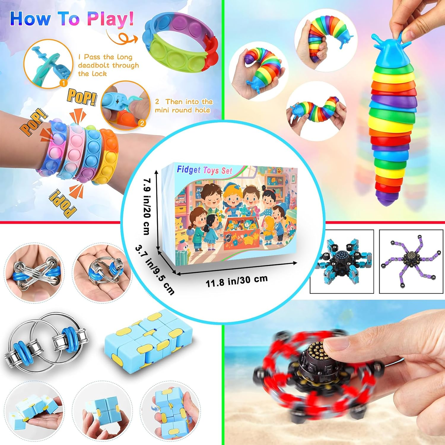 Fidget Toys Set, 110 Pcs Party Favors Stress Relief Sensory Toy Set for Kids & Adults, Goodie Bags Fillers for Kids Birthday Party, Easter Basket Stuffers, Classroom Prizes, Treasure Box Toys image number 4
