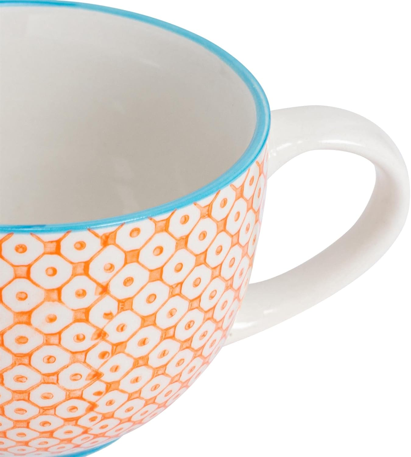 Nicola Spring Cappuccino Cups Set - 250Ml - Pack of 6 - Orange Hand Printed Tea Cup Coffee Cappuccino Mugs Latte Drinking Mug Tea Saucer Plates for Breakfast, Lunch, Brunch image number 3