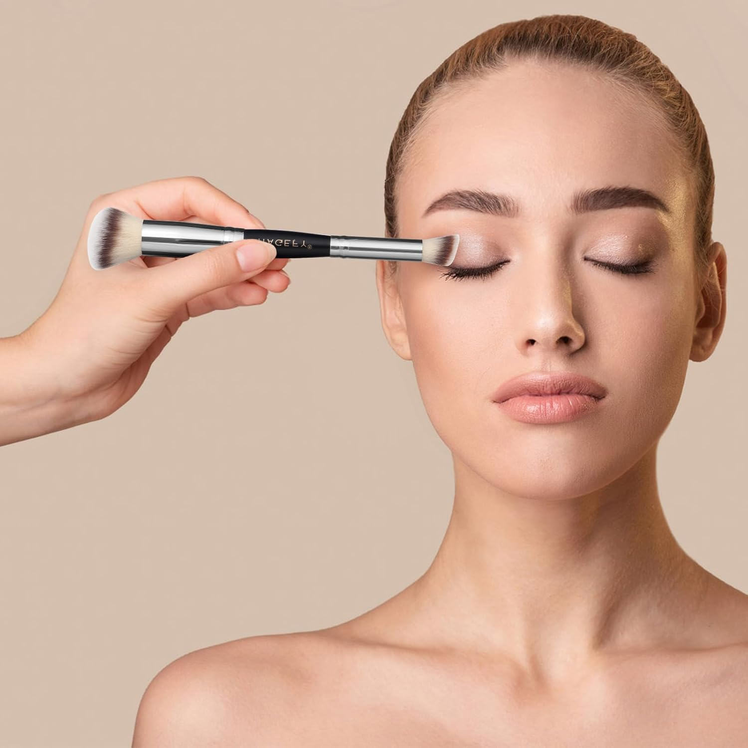 MAGEFY 2PCS Makeup Brushes Set Foundation Make up Brush for Use with Cream, Powder, Liquid Foundation Synthetic Cosmetic Tools Brushes Set Double Ended Makeup Brushes image number 5