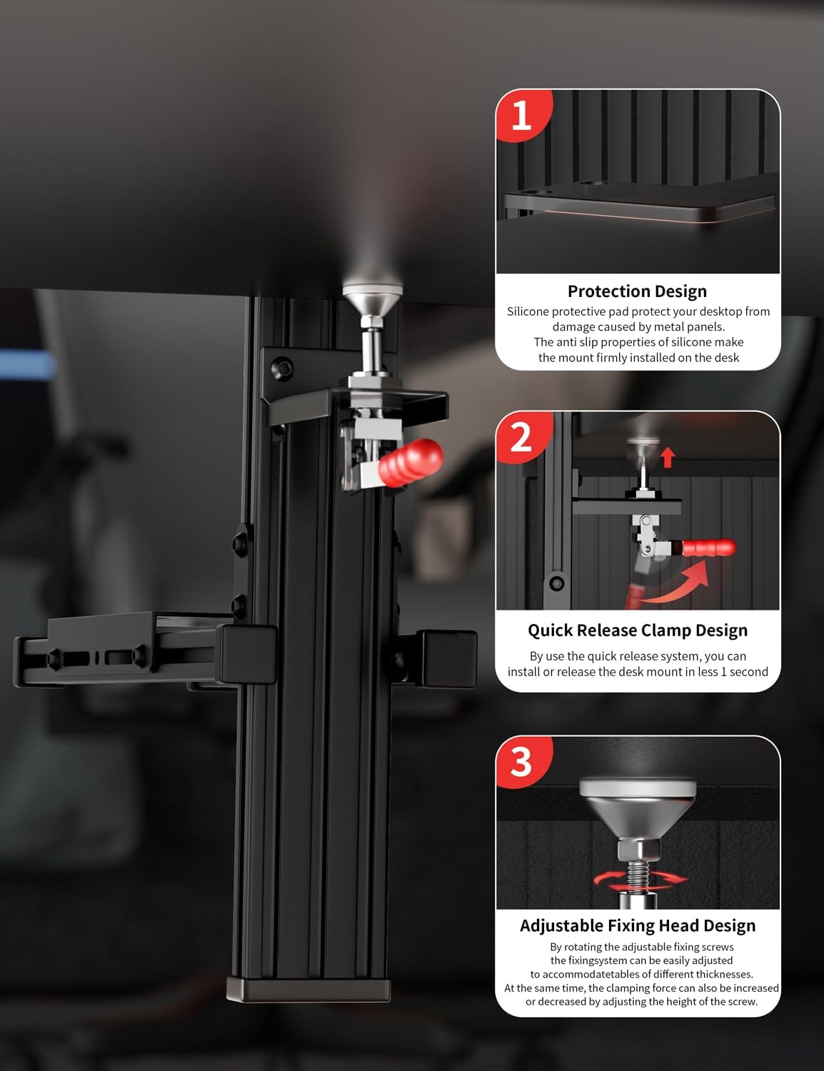 2 Set Desk Mount for Flight Sim Hotas Compatible with Logitech X56/X52/X52 Pro, Thrustmaster Hotas Warthog/T.16000M/T-Flight Hotas 4/X, Simtask Farmstick,Winwing Hotas, VKB, VPC Hotas (Standard) image number 2