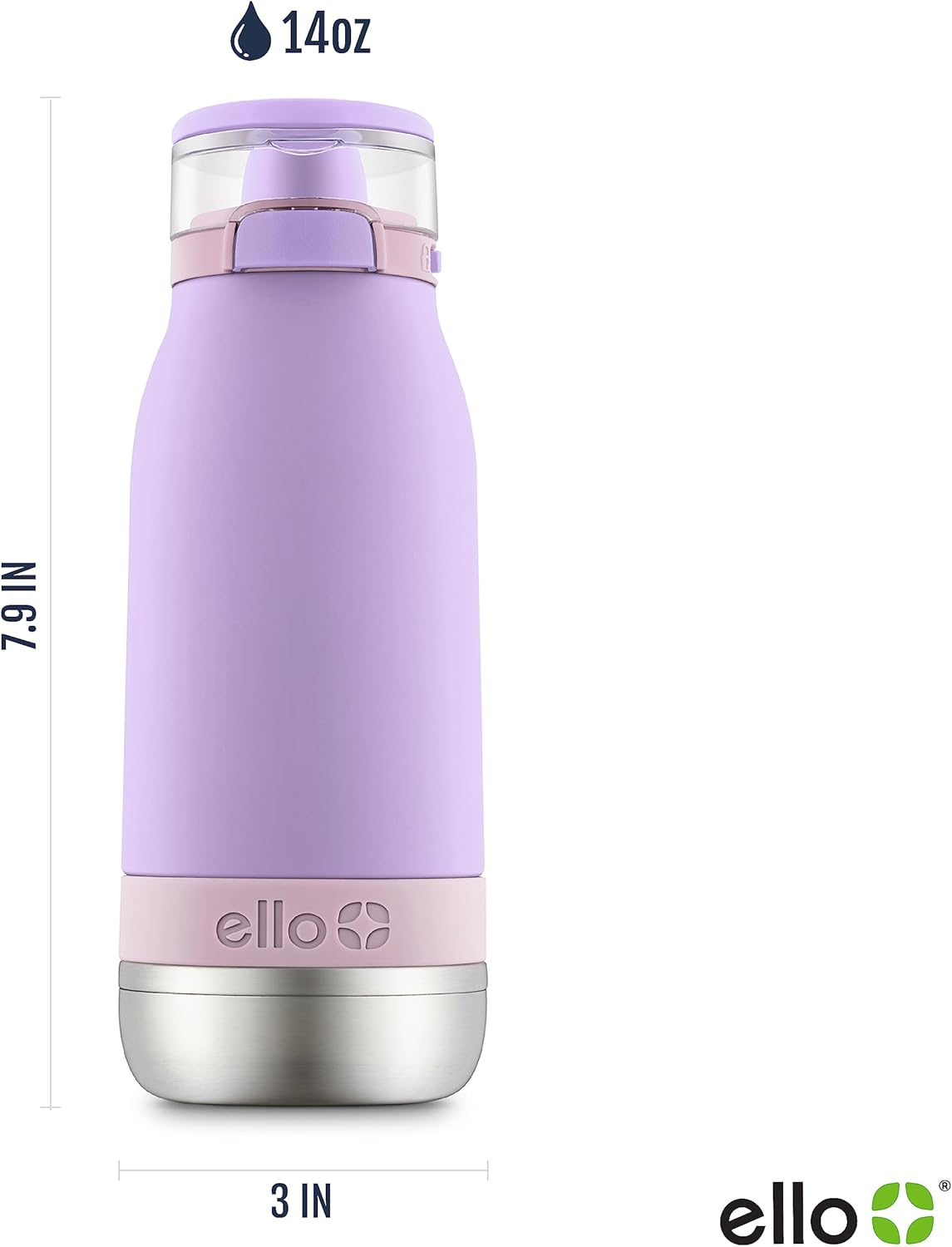 Ello Emma 14Oz Vacuum Insulated Stainless Steel Kids Water Bottle with Straw and Built-In Carrying Handle and Leak-Proof Locking Lid for School Backpack, Lunchbox and Outdoor Sports, Lilac image number 3