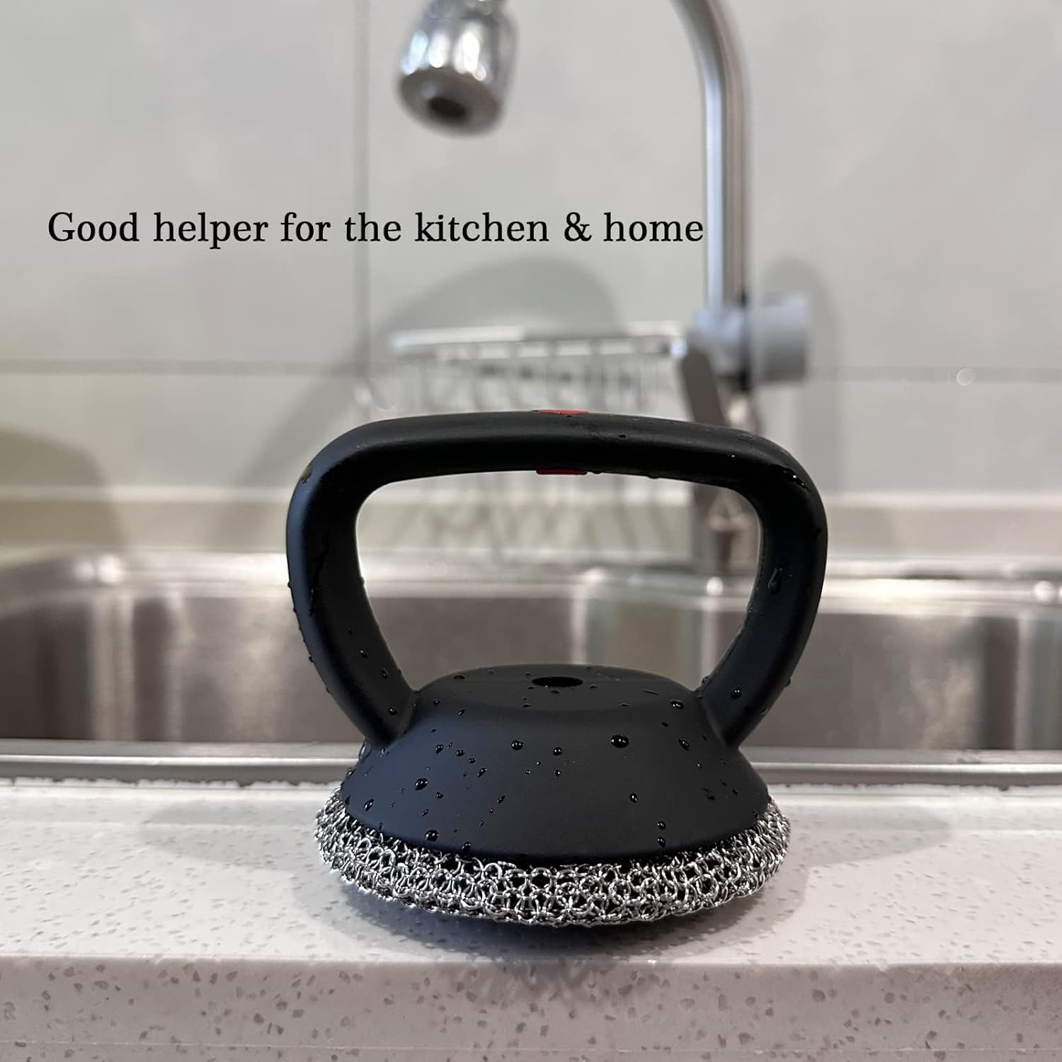 MEIXINZHI Cast Iron Scrubber and Skillet Cleaner with 2 Pan Grill Scrapers - Chain Mail for Cleaning Cast Iron (Black with Mat)