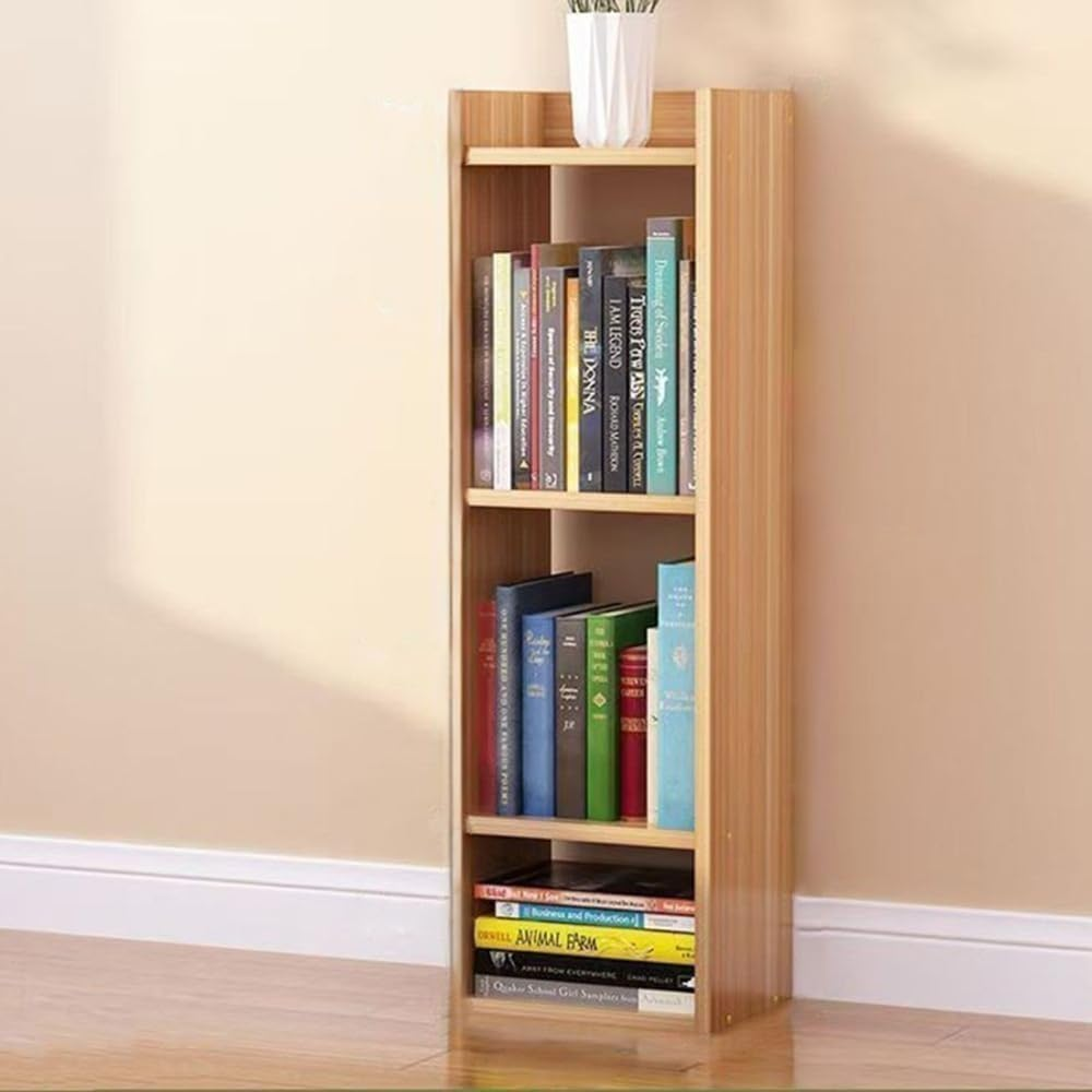 Hbluefat 4 Tier Small Bookcase, Floor Standing Open Bookshelf, Multipurpose Display Storage Organizer Shelf for Home Office Living Room Bedroom (Teak)