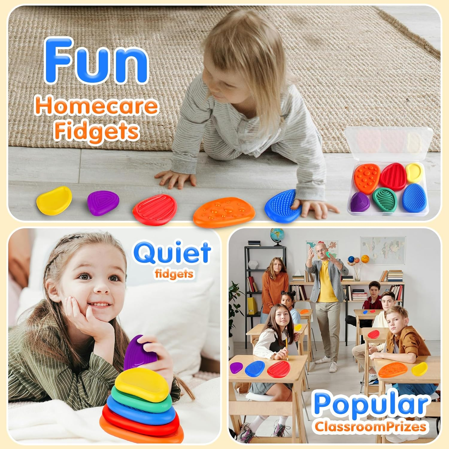 Fidget Toys Sensory Stone for Kids: 6 Pack Textured Worry Stone for Autism Kids Calming down - Fidget Stress Toys for Anxiety Relief - Small Students Prizes Fidget Toys Gift image number 5