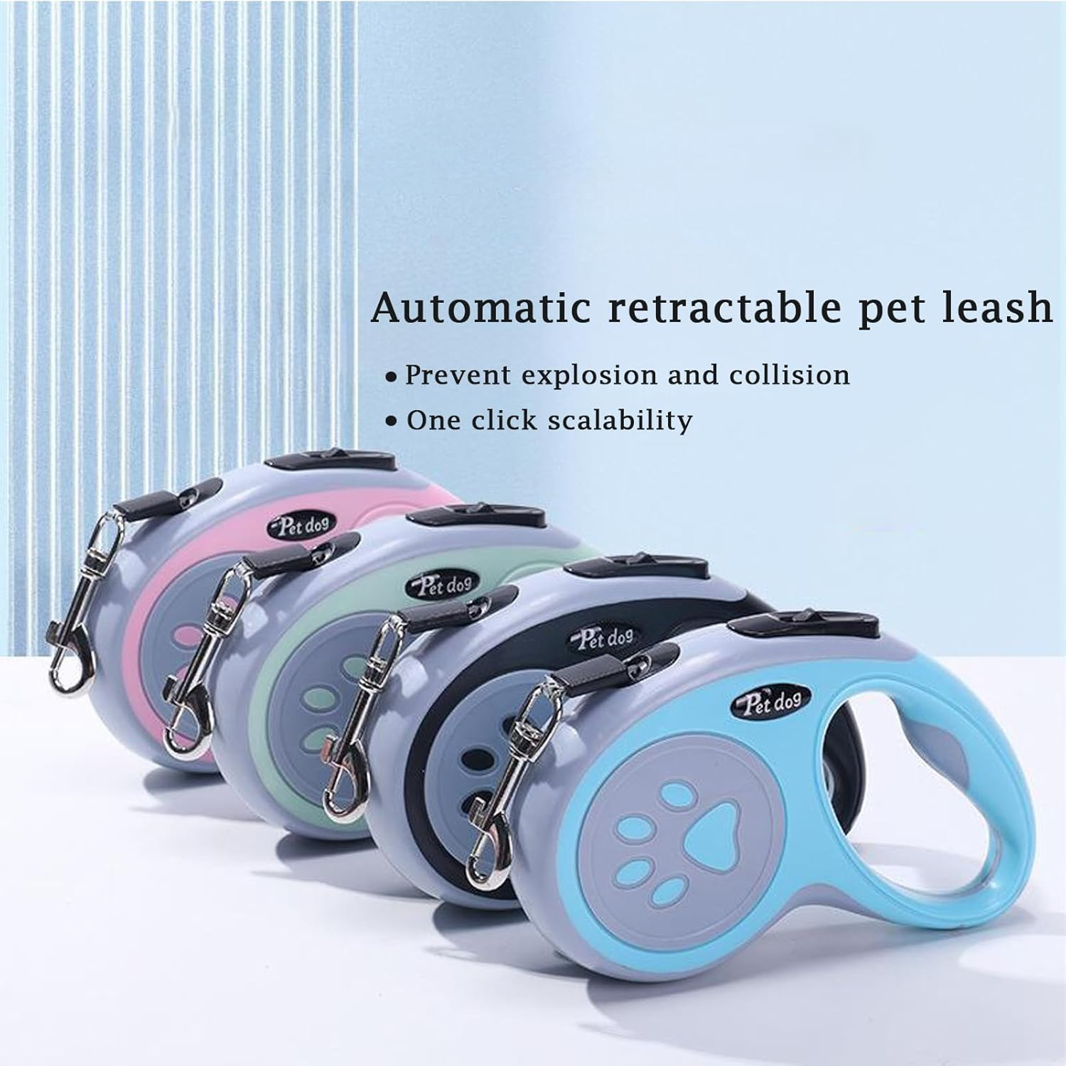 Retractable Dog Lead, 5M/16FT Extendable Dog Training Lead with Strong Nylon Tape, Tangle-Free One-Handed Brake&Pause, Lock for Small Medium Dogs (Blue) - Green image number 3