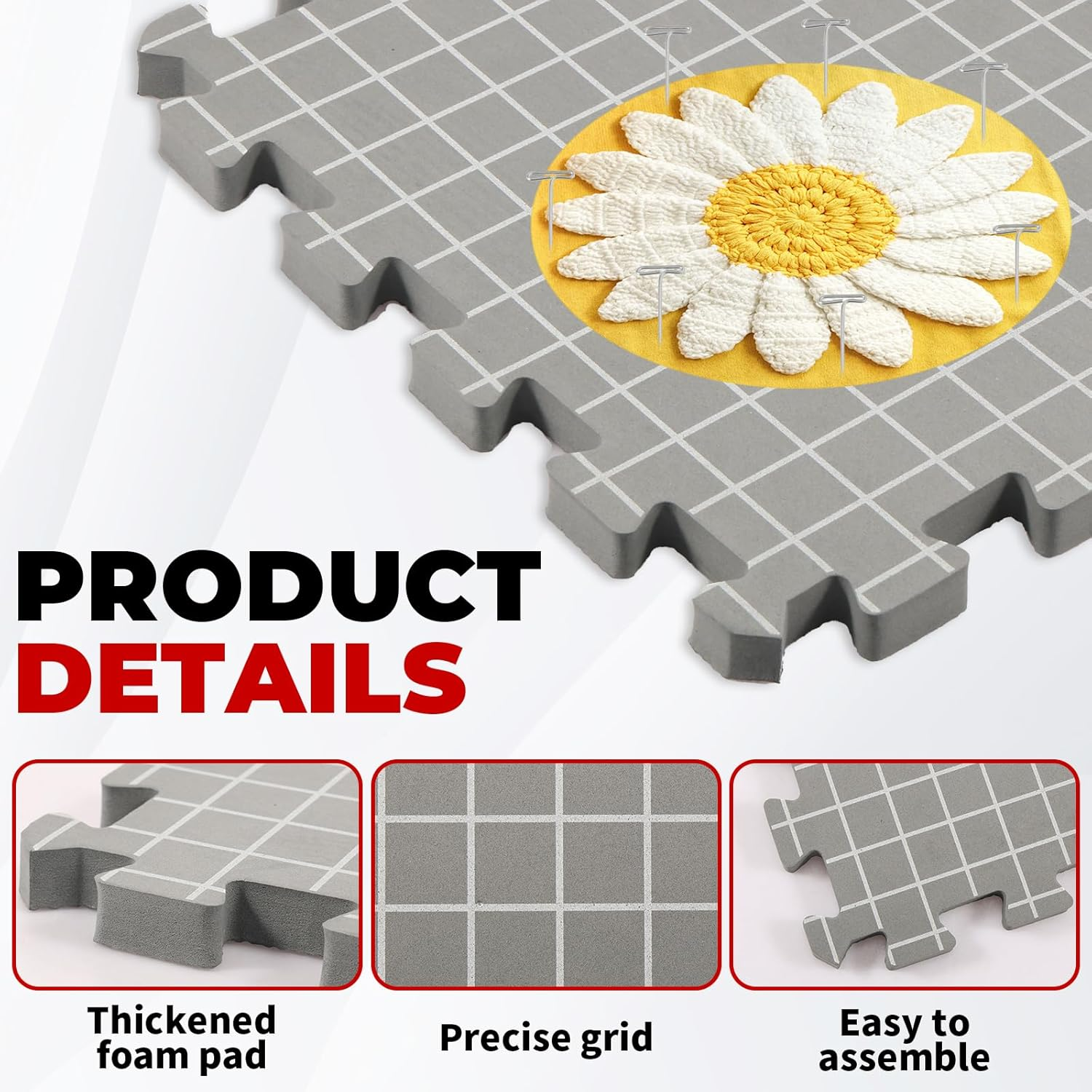 Blocking Mats for Knitting, Thick Blocking Boards Kit Easy to Install Portable Blocking Mat and Pin Set Safe Stable Foam Blocking Mats with Pin for Crafting Work image number 5