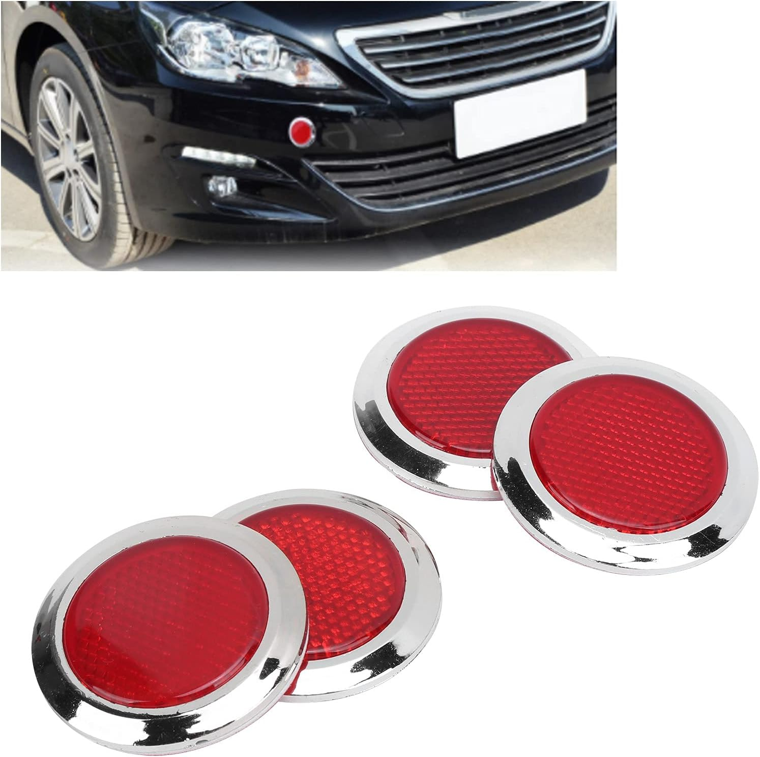 Red Reflective Stickers for Cars Motorcycles 4PCS ABS round Reflectors with Strong Adhesive for Night Driving image number 4