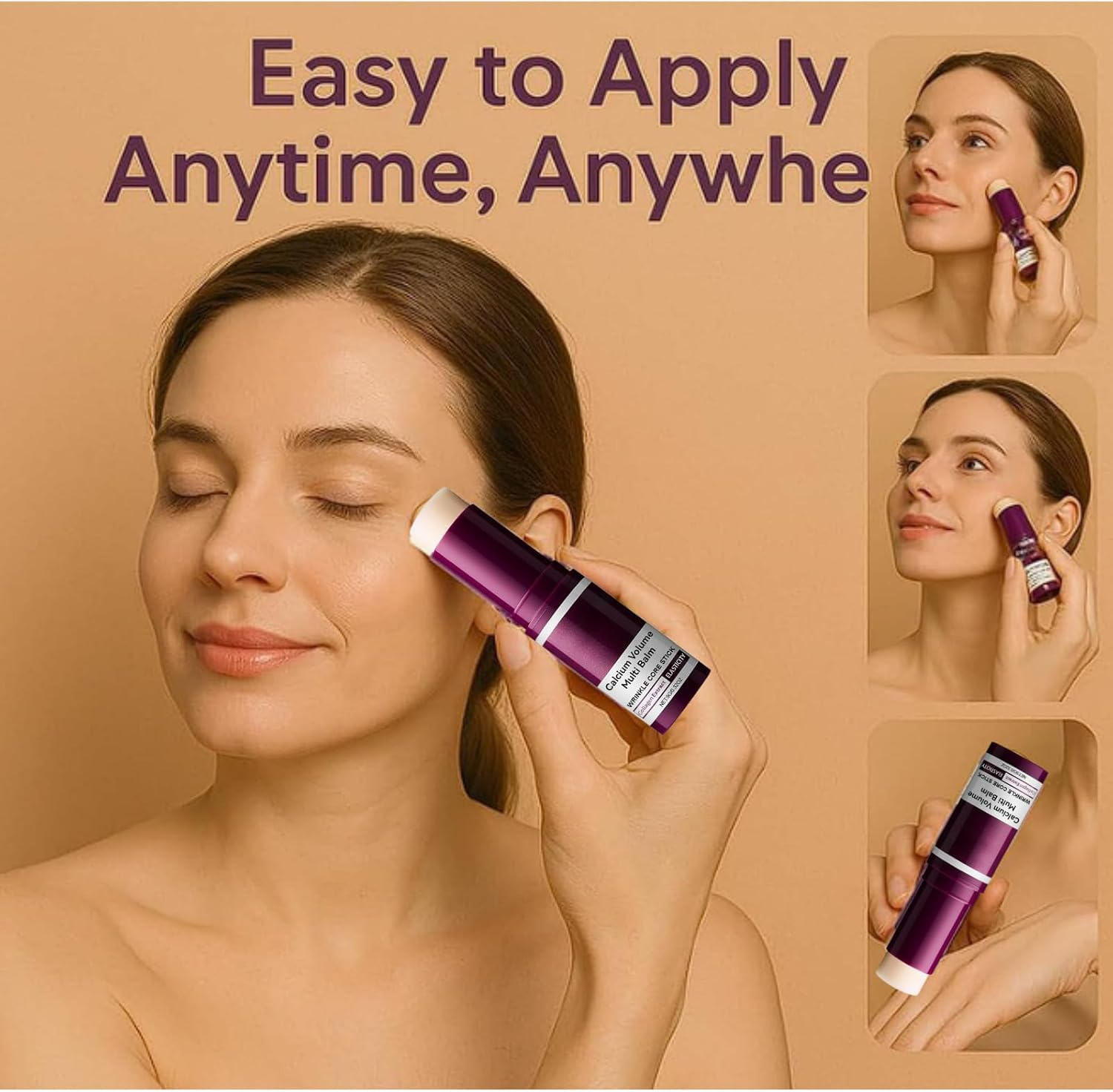 Calcium Volume Multi Balm Stick, anti Wrinkle Core Stick with Collagen Extract, Hydrating & Elasticity Balm for Face, Eyes & Lips, Moisturizing Multi-Purpose Skincare for Daily Use (2Pcs) - 4Pcs image number 5