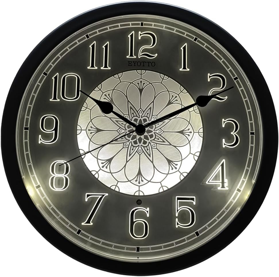 Eyotto Night Light Wall Clock for Bedroom, Illuminated Wall Clocks Battery Operated Glow in the Dark Lighted Clock for Bedroom, Living Room, Kitchen, Office, Easy to Read Large Display, 12Inch image number 2