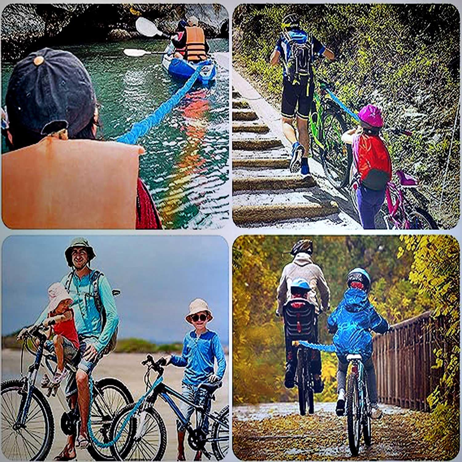 Bicycle Tow Rope, 3 Meters Elastic Bike Tow Strap with Hook, MTB Stretch Bungee Tow Rope, Cycling Pull Strap, Portable Bike Tow Leash Belt, Reflective Traction Cord for Mountain Bike Going Uphill