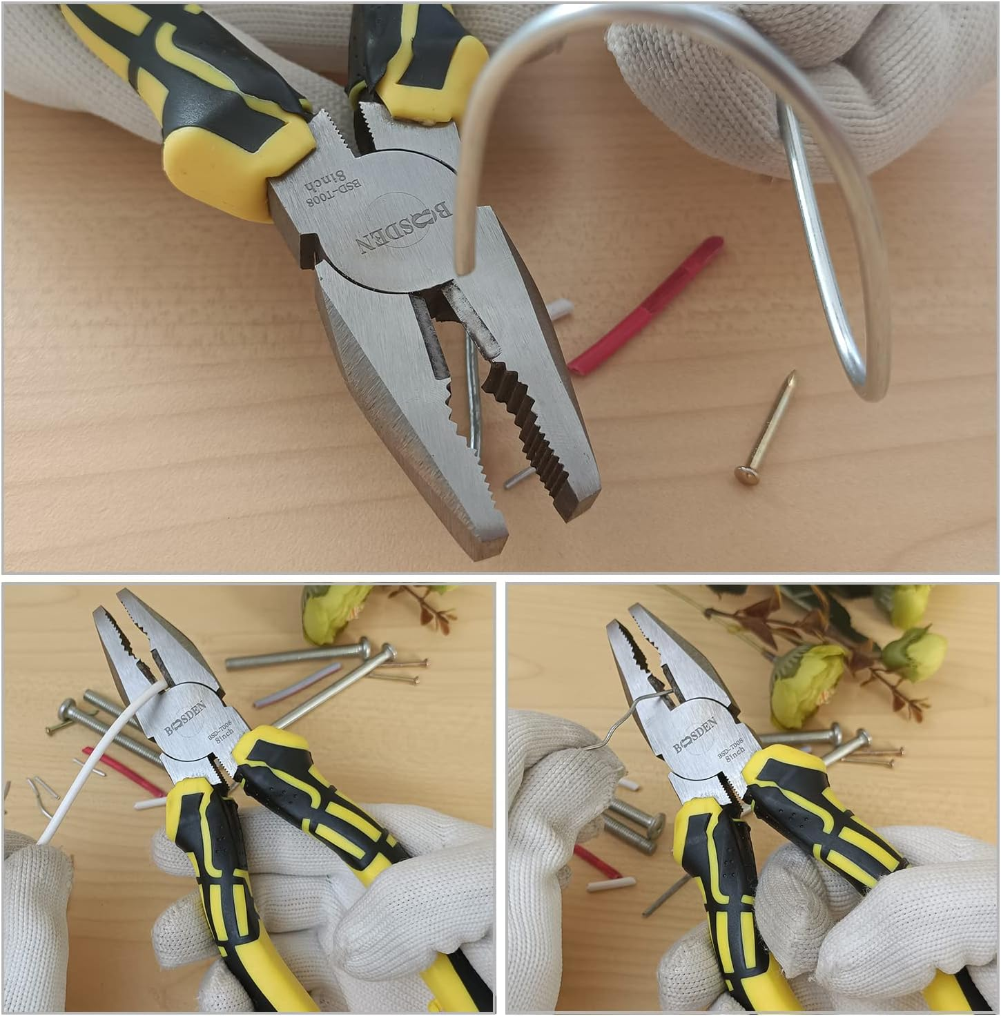 BOOSDEN 8 Inch Lineman'S Pliers - Side Cutters Combination Pliers with High Leverage and Wire Cutter Function image number 5