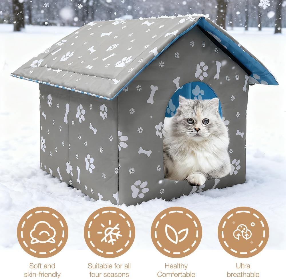 Mineup Outdoor Cat House, Outdoor Cat Kennel, Rough Cat Kennel, Waterproof and Warm, Outdoor House for Pets Made of Oxford (35 X 33 X 30 Cm) image number 3