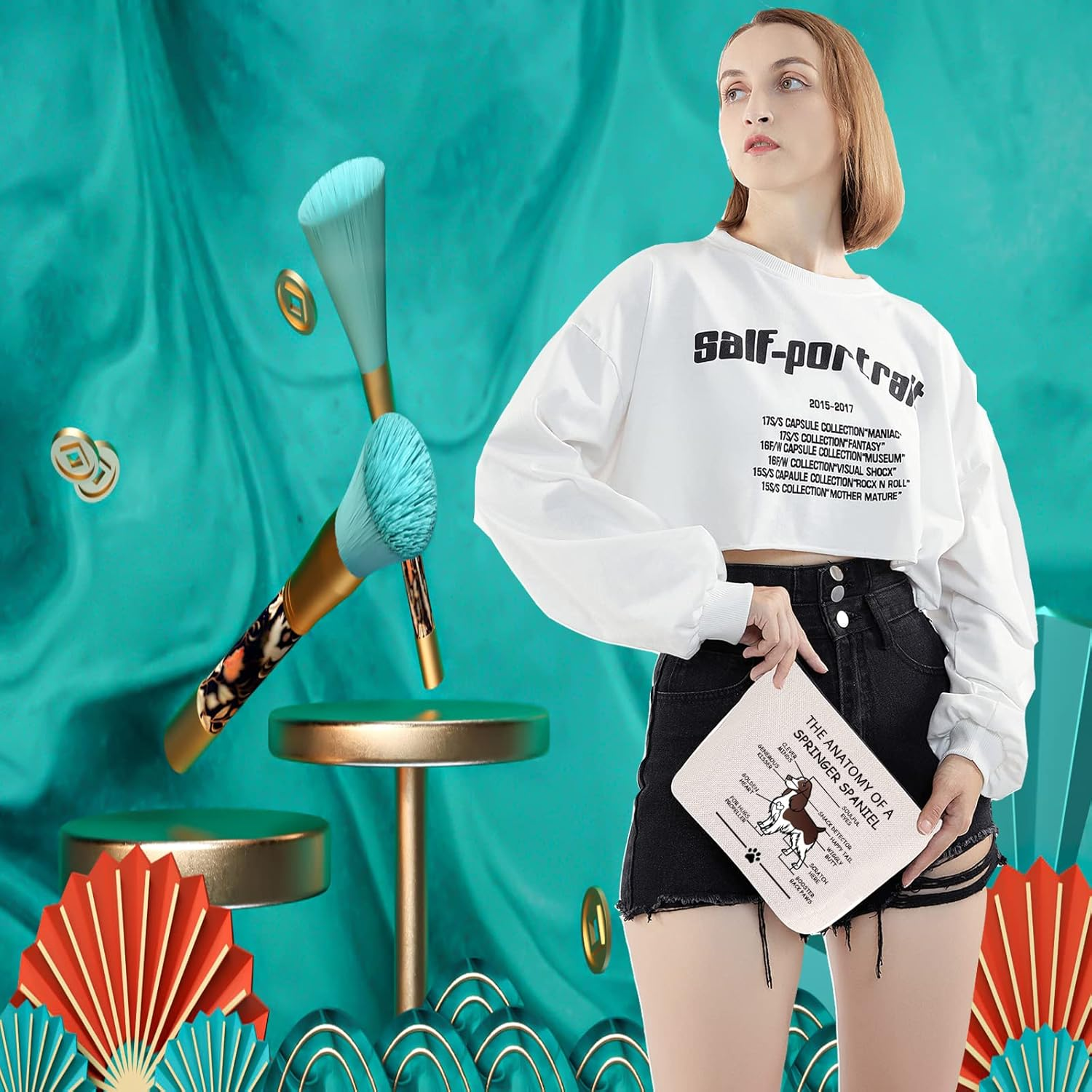 LEVLO Funny Springer Spaniel Lovers Gifts the Anatomy of a Springer Spaniel Cosmetic Bags Springer Spaniel Veterinary Mom Travel Toiletry Bags, Springer Spaniel image number 5