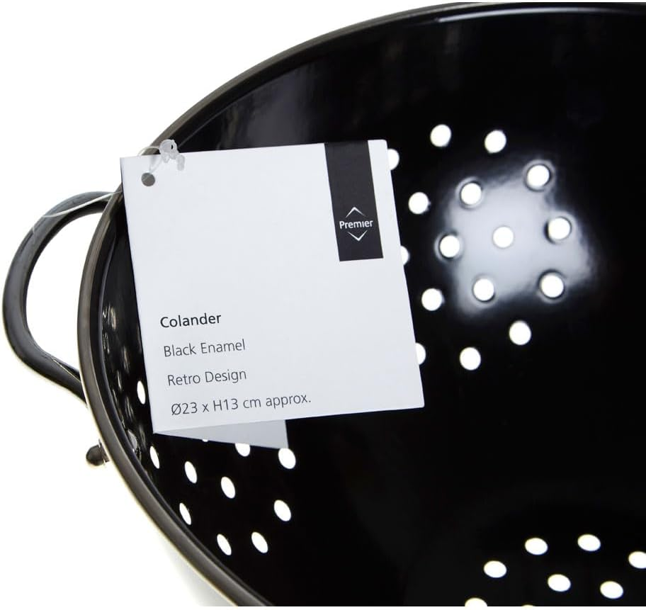Premier Housewares 508557 Enamel Retro Colander Bowl Stainless Steel Pasta Strainer Black Rice Strainer for Cooking Sives for Cooking Pasta Drainer, H13 X W23 X D23Cm image number 1