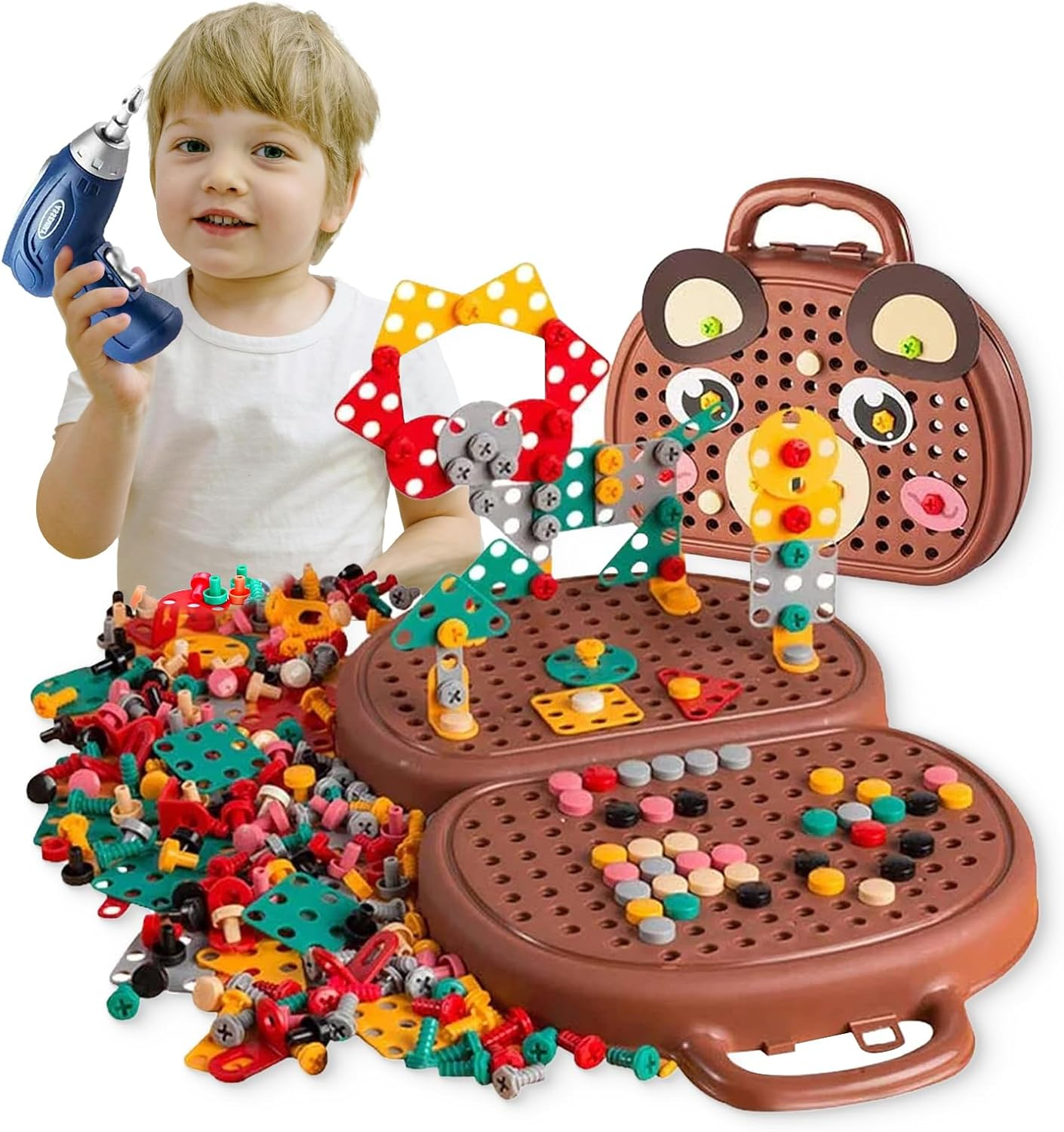 ENGYAS Montessori Toys,Montessori Toys for Toddlers Babies, Montessori Busy Board ,Magic Montessori Play Toolbox with Drill,Creativity Tool Box with Drill,Montessori Tool Kit. image number 2