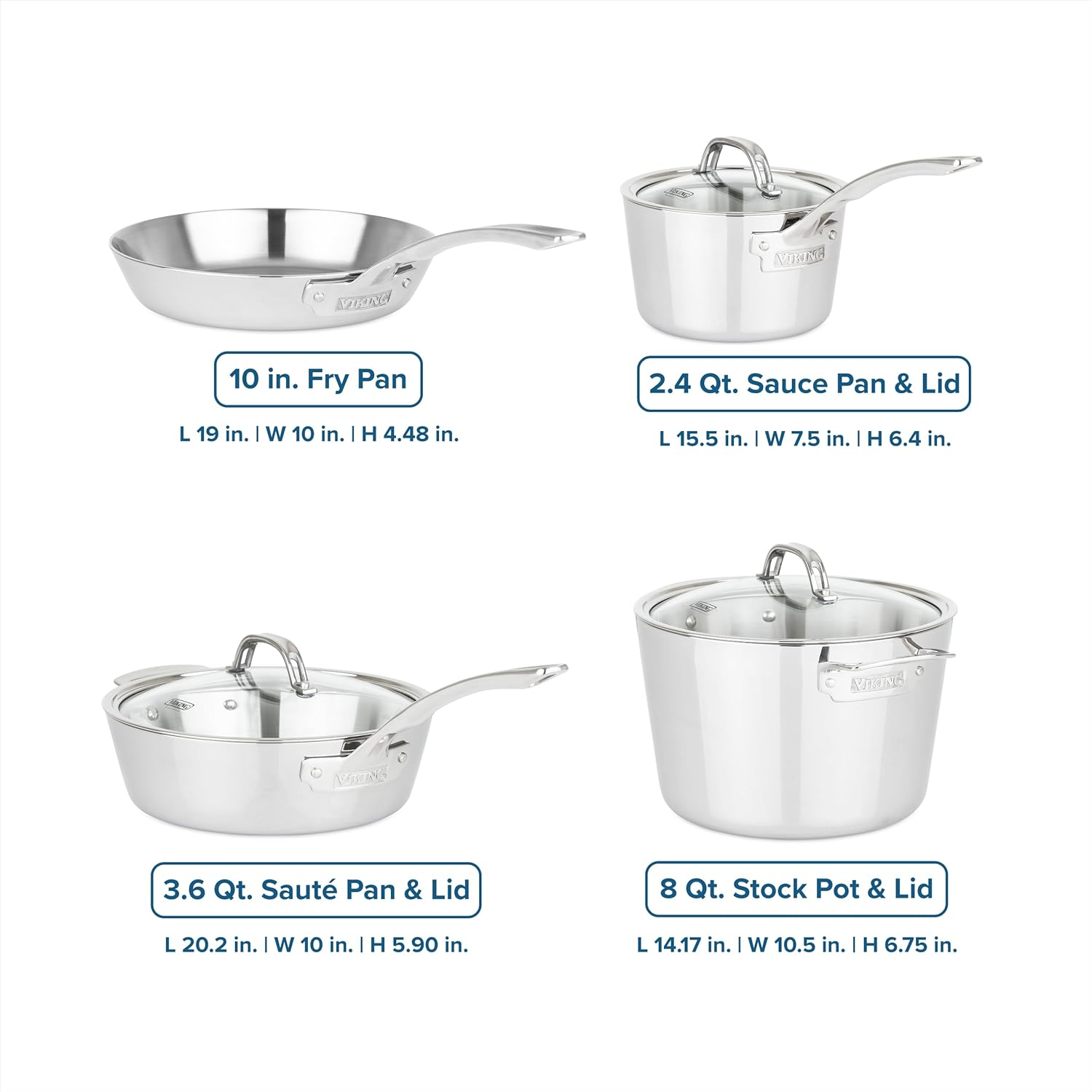 Viking Culinary Contemporary 3-Ply Stainless Steel Cookware Set, 7 Piece, Includes Glass Lids, Pots & Pans, Dishwasher, Oven Safe, Works on All Cooktops Including Induction image number 4