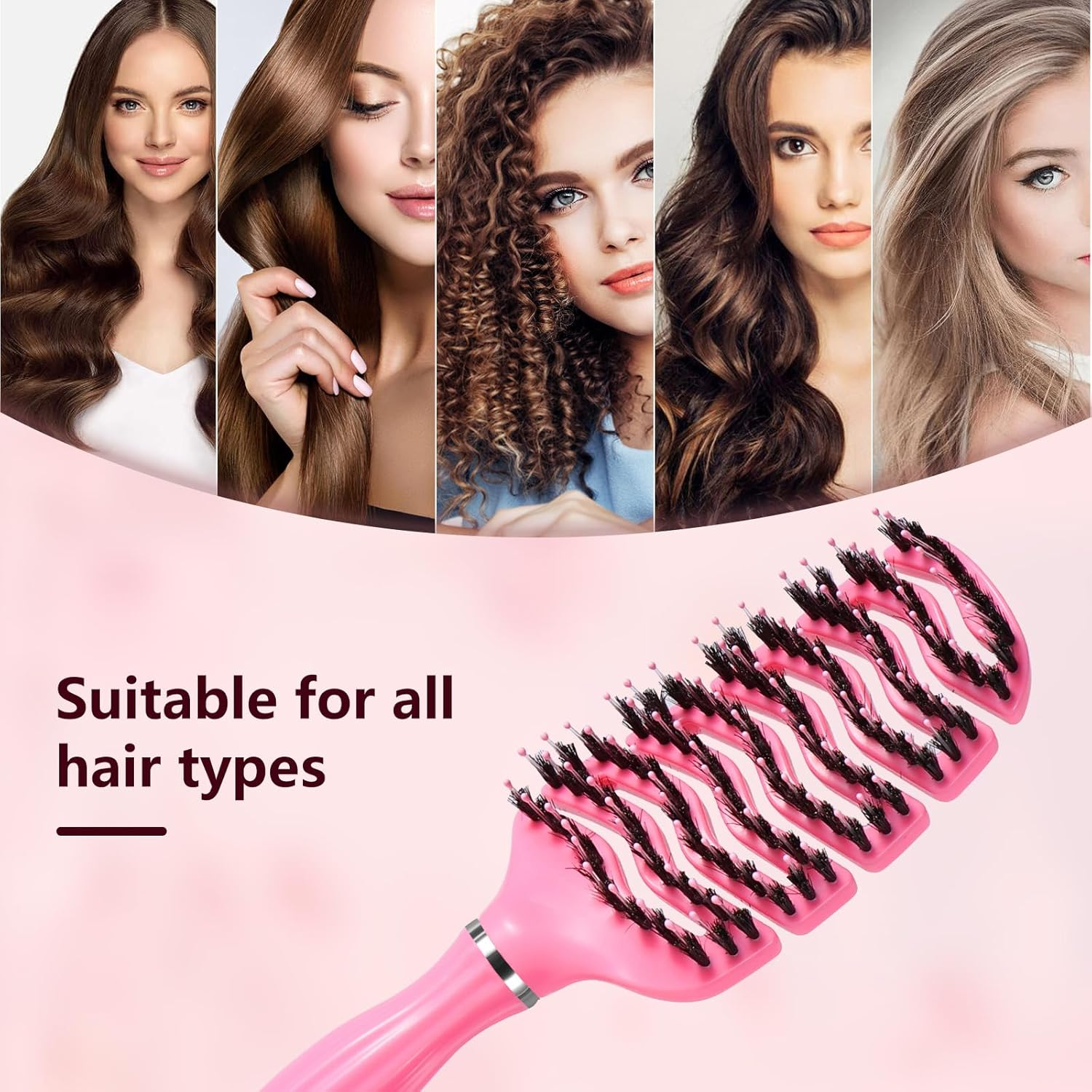 Blendura Hair Comb, Boar Bristle Hair Brush, Quick Drying Fluffy Styling Comb, Anti-Knot and Anti-Pull Hair Brush, Gentle Scalp Massage Brush, Suitable for All Hair Structures, Pink, Hair Brush image number 6
