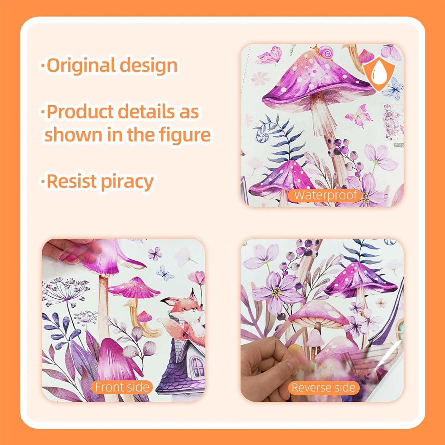 Mushroom Wall Decals Fairy Garden Wall Stickers Flower Butterflies Wall Stickers Garden Plant Grass Flower Peel and Stick Wallpaper for Kids Baby Bedroom Nursery Home image number 3