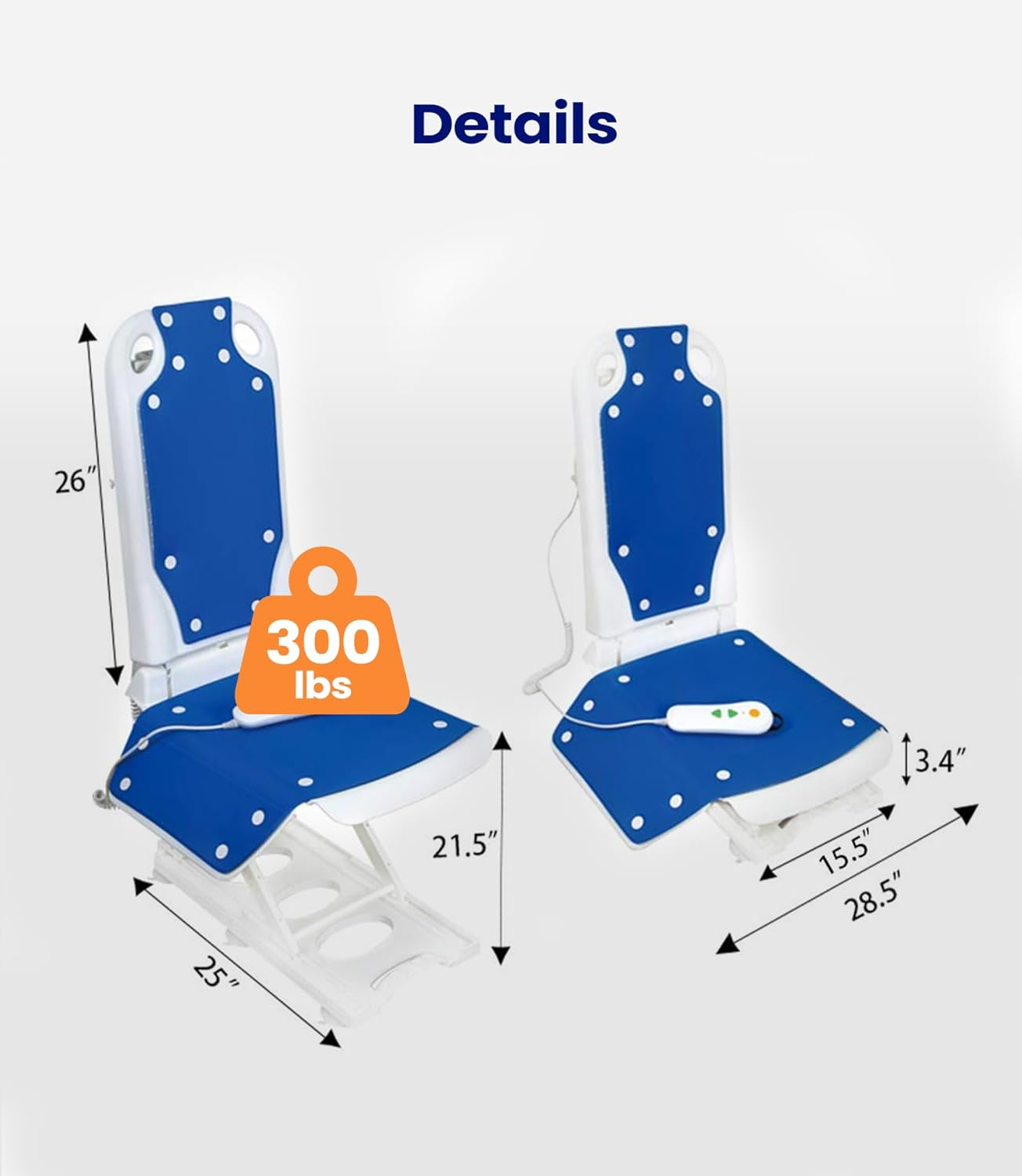 Maidesite Electric Bath Lift, Suitable for 16" Wide Bathtub,Electric Lifting,6 Bottom Non-Slip Suction Cups,High-Strength Steel Pole for Extra Safety,Collapsible,Bearing Weight 300LB image number 4