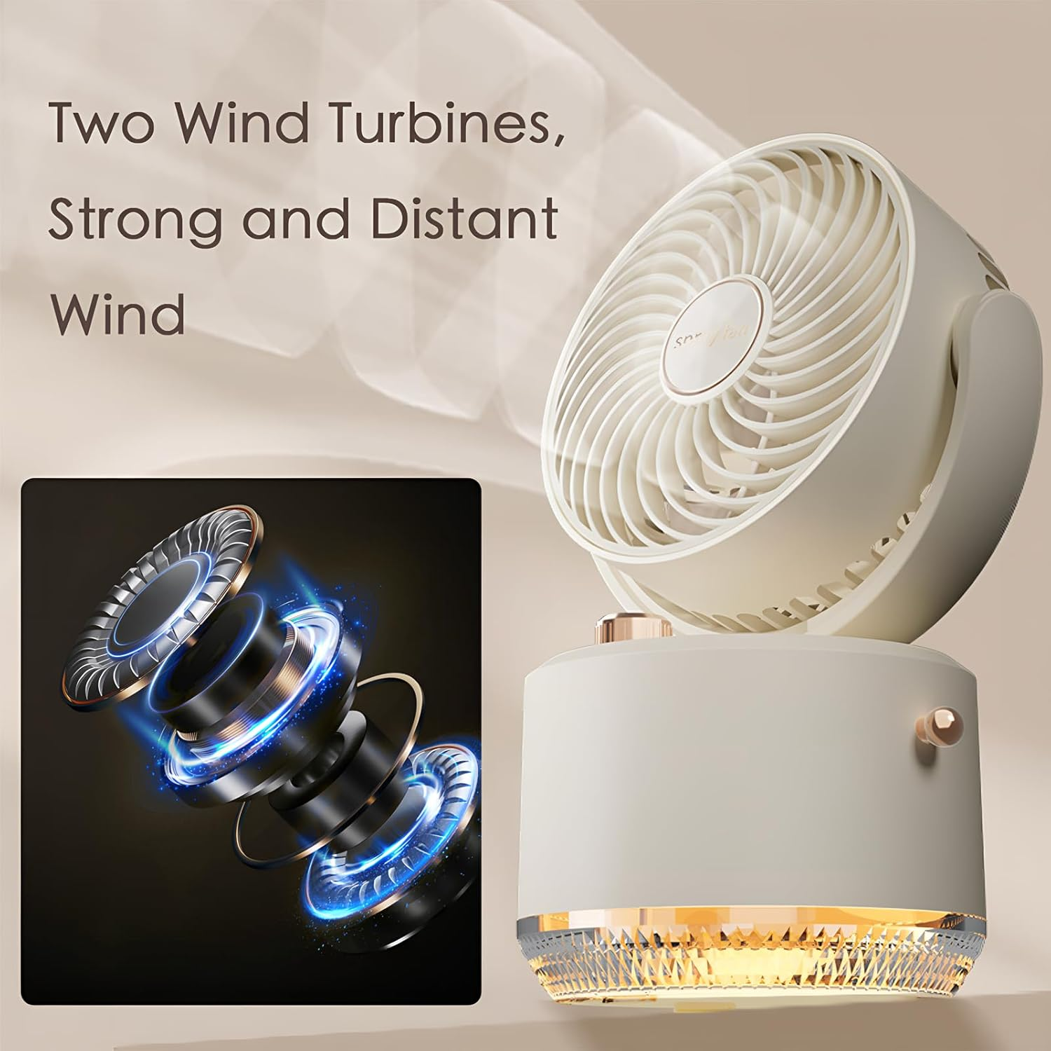 Desk Fan with Spray Portable Rechargeable Small Fans for Bedroom,Usb Oscillating Cooling Table Fan Long Time Work,Personal Electric Cold Air Portable Fan for Desk (Beige) image number 4