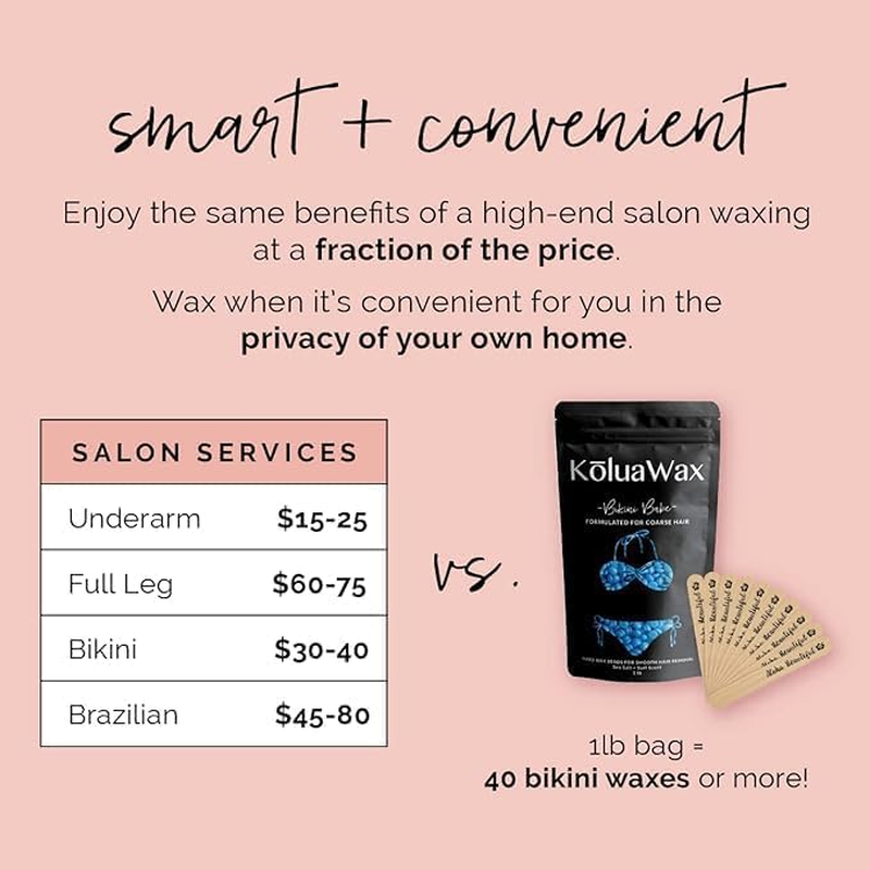 Koluawax Hard Wax Beads for Hair Removal &ndash; Coarse Hair Formula &ndash; Face, Brazilian, Underarms, Back Chest, Bikini Waxing &ndash; Sea Salt & Surf, 1Lb Refill for Wax Warmers & 10 Large Applicator Sticks image number 1