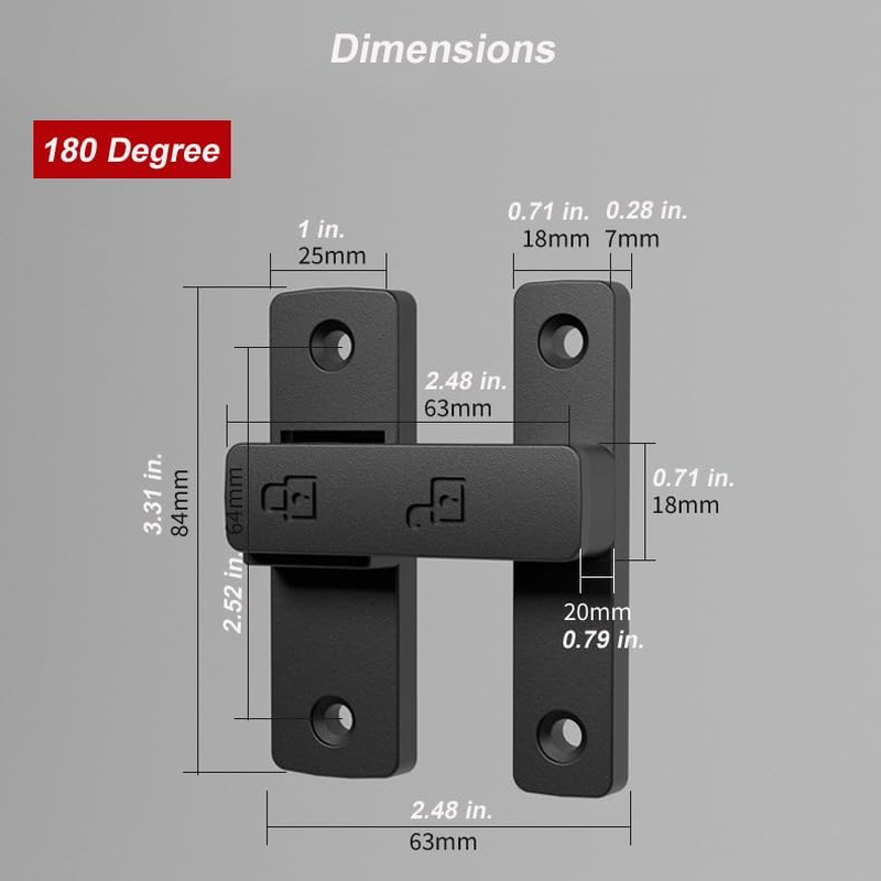 ETEKJOY Heavy-Duty Flip Latch Lock 90/180 Degree Sliding/Swinging Door Lock Latch Bolt for Gate Barn Garage Garden Fence Shed Window Cabinet (Black+Luminous, 180 Degree) image number 3