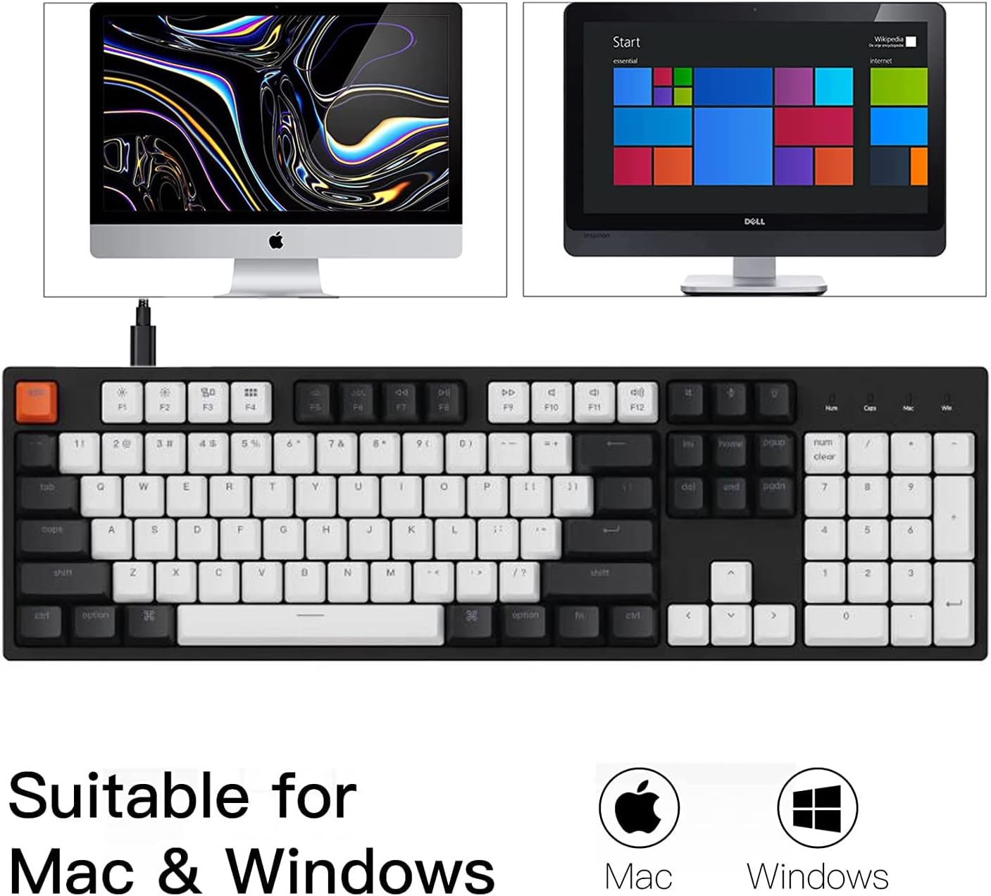 Keychron C2 USB Wired Keyboard Hot-Swappable Gateron RGB Backlit 104 Keys Mechanical Keyboard - Brown Switch (KBKCC2H3BROWN)