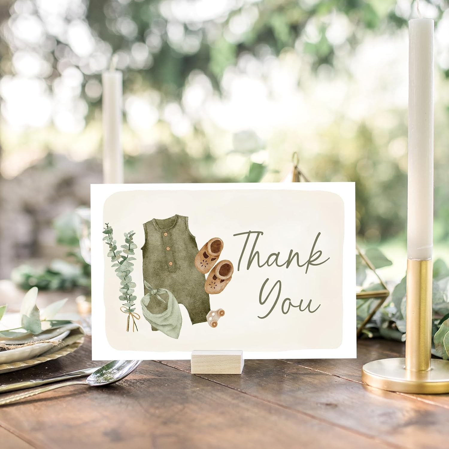 24 Pack Baby Shower Thank You Cards Green Baby Cloth Note Cards with Envelopes Stickers Greeting Blank Card for Boy Birthday Baby Shower image number 1