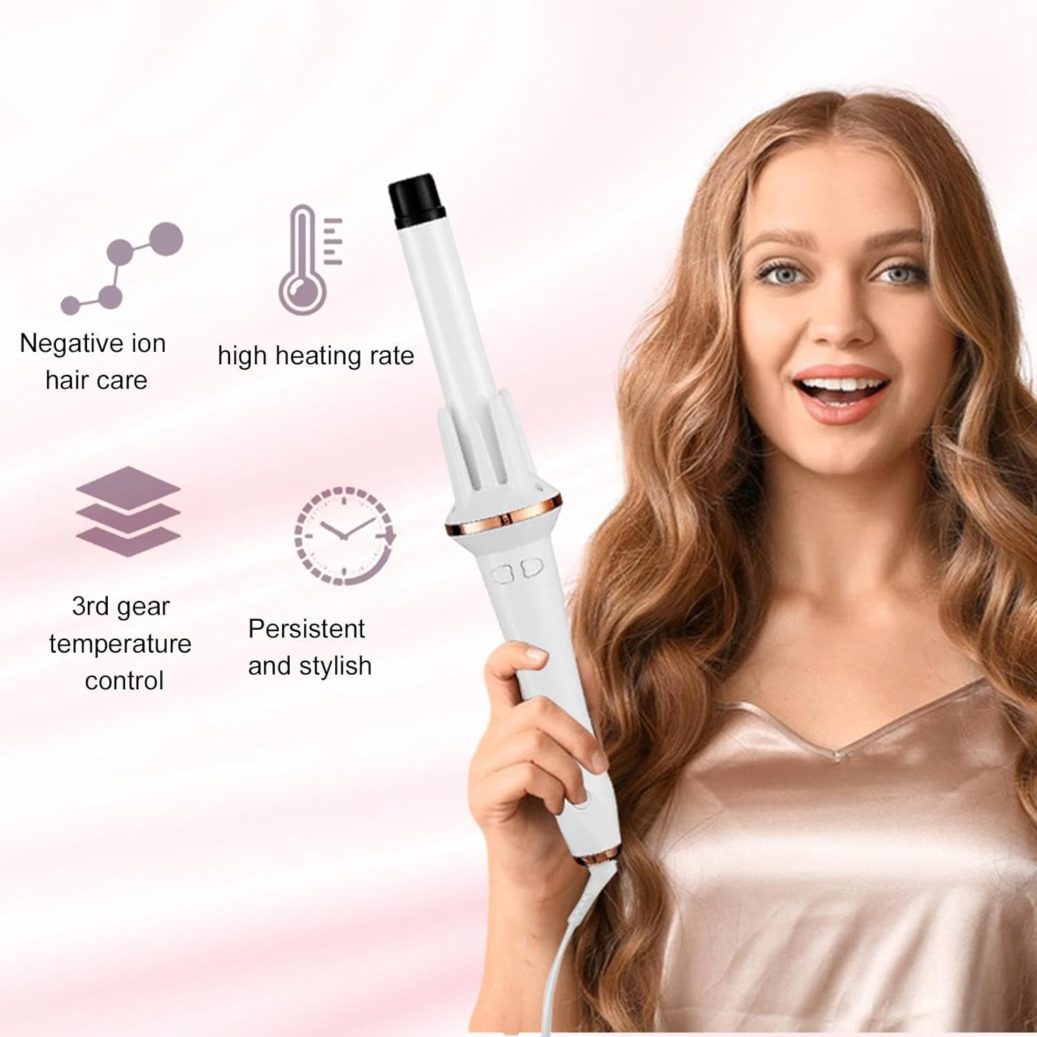 Rotating Hair Curler &ndash; Rechargeable Beauty Styler, Portable Curl Creator, Mode Iron | Smooth Curl Enhancing Sensor, Variable Heat Control Design Quick Morning Routines and Effortless Evening Styl image number 3