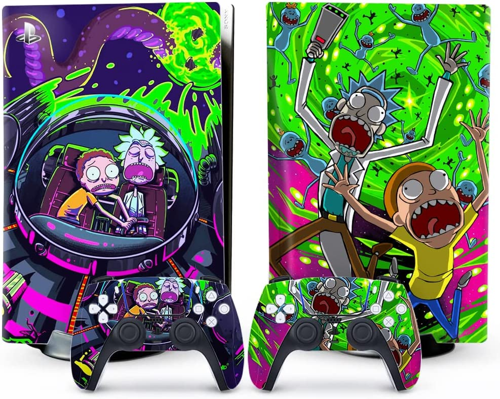 PS5 Skin Disc Edition Anime Console and Controller Vinyl Cover Skins Wraps for Playstation 5 Disc Version CD-ROM Version Purple and Green