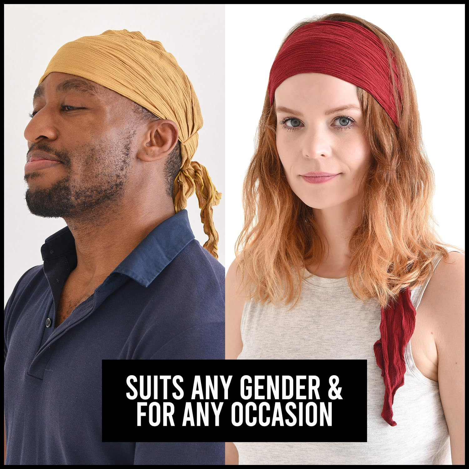 CHARM Womens Headband Boho Headwrap - Turban Head Wrap Festival Retro Hair Accessory Pirate Hairband Dark Red image number 4