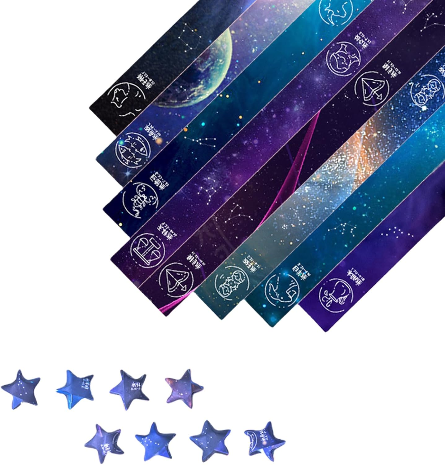 ZGWANSUI 540 Sheets Lucky Star Paper Strips, 12 Constellation Origami Star Paper Strips 8 Patterns, Paper Strips to Make Origami Stars, Starry Sky Star Folding Making Paper Strips for Art Craft DIY, A