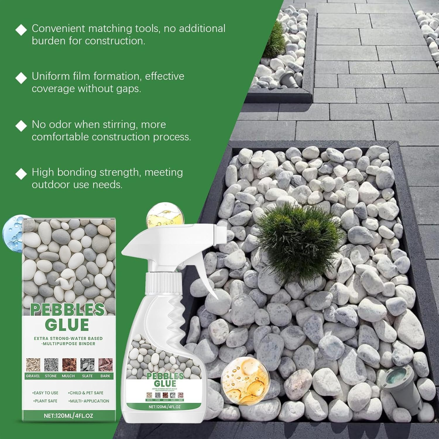 Landscape Rock Glue, Mulch Glue 120Ml, Stone Binder Weather-Resistant Adhesive Spray for Pond Driveway Gardens Paths Outdoor Playground Sculptures image number 3