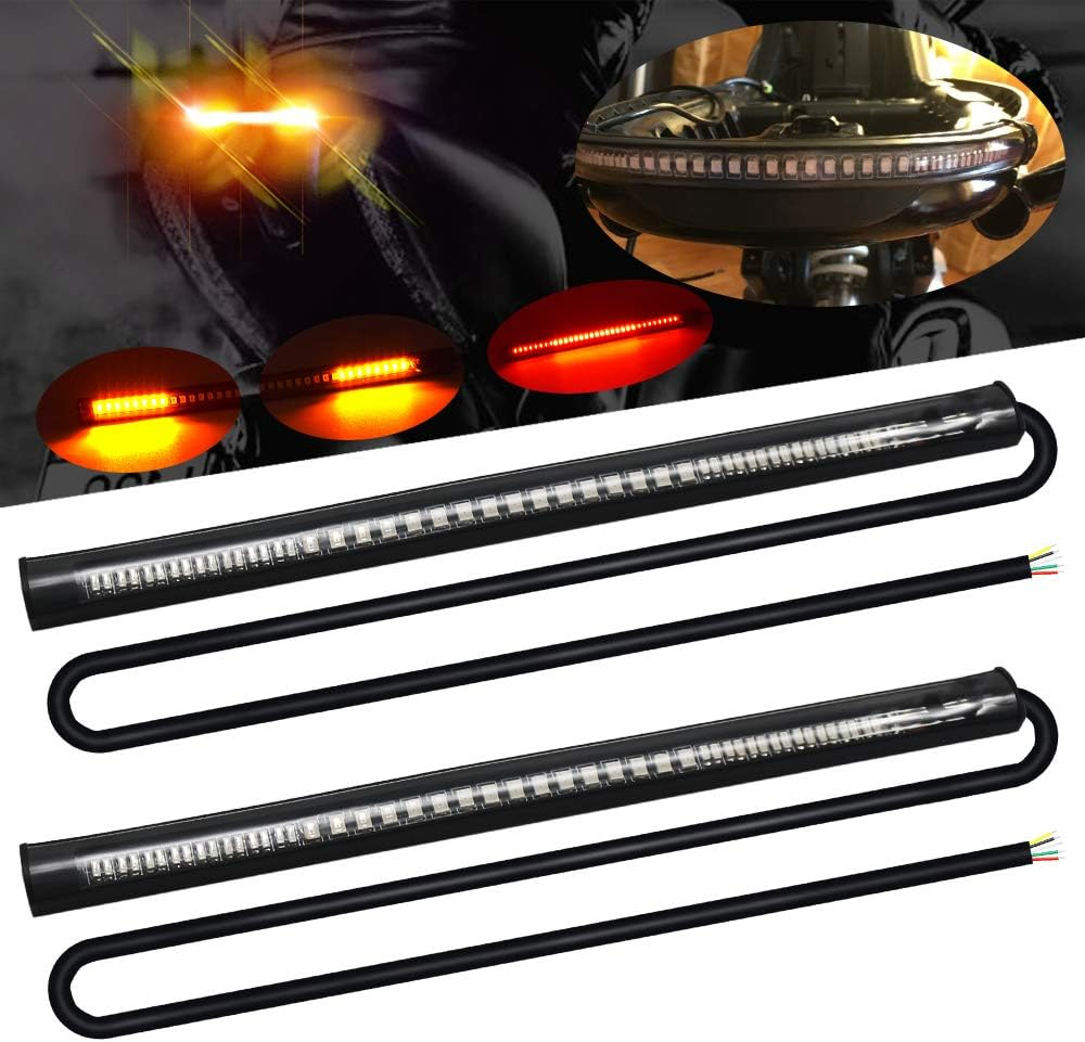 Universal Motorcycle Tail Lights 48 Leds Amber/Red Colors Brake Stop Turn Signal Flexible LED Strips for Davidson Harley,Motorbike,Atv,Rv,Suv,Car.(2-Pack).
