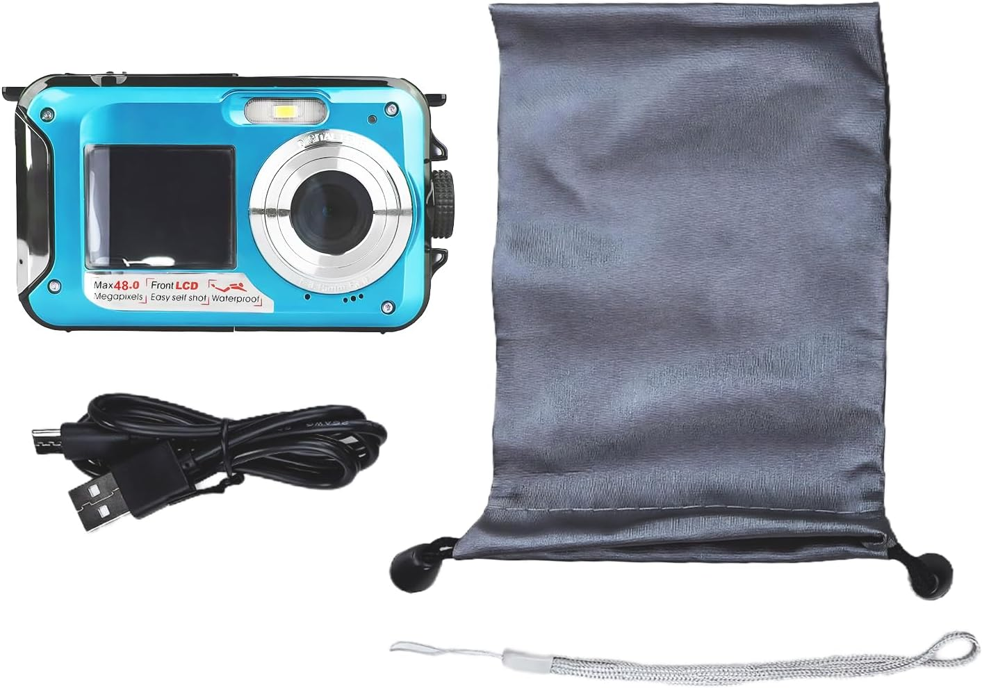 Underwater Digital Camera, 2.7K 48MP Dual-Screen Selfie Waterproof Camera 16X Digital Zoom Compact Camera for Snorkeling (Red)