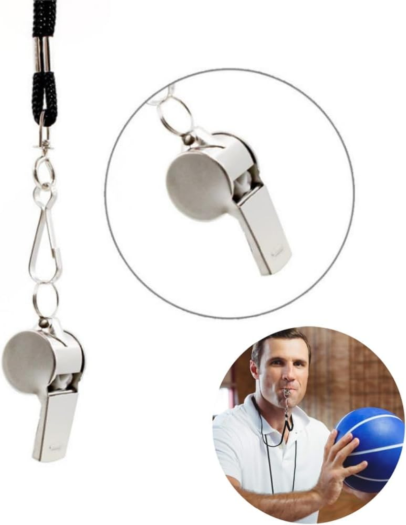 HIDOSNG 10 Pcs Stainless Steel Sports Whistles,Coach Whistles Metal Whistle with Lanyard,For Whistle Sport,For Referees, Coaches, Polices, Training, Outdoor Sports and Emergency