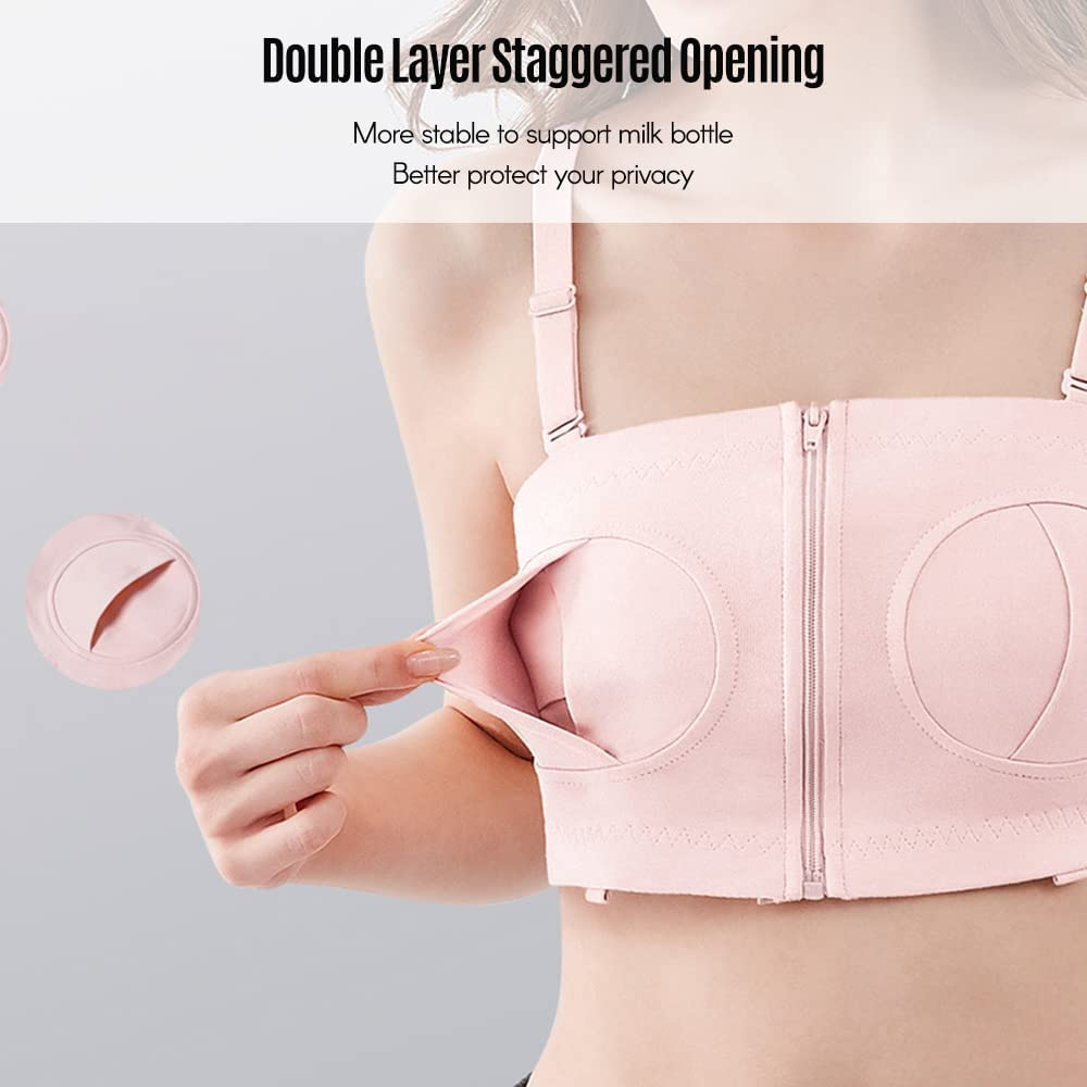 Hands Free Pumping Bra Adjustable Cotton Breast Pump Bra No Steel Ring Nursing Bra image number 5