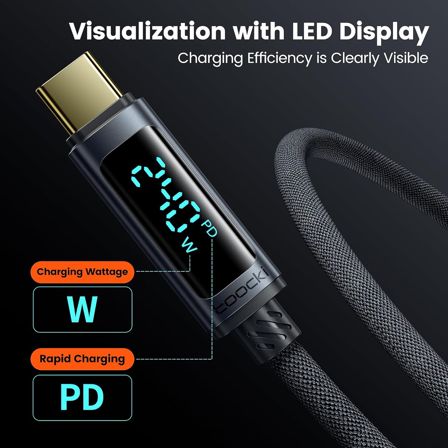 USB C Cable [2Pack,1M] 240W Fast Charging Cord with LED Display Compatible with Iphone 17 16 15 Pro plus Pro Max Air, Ipad Pro, Samsung Galaxy S24 S23, Switch, Macbook Air, Pixel image number 4