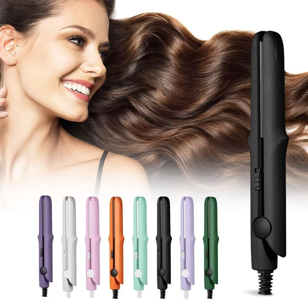 BOSENIYU 2 In1 Mini Dual Purpose Curling Wand Flat Iron, Portable Hair Straightener Travel Curling Tool for All Hair Types. (Black) image number 3